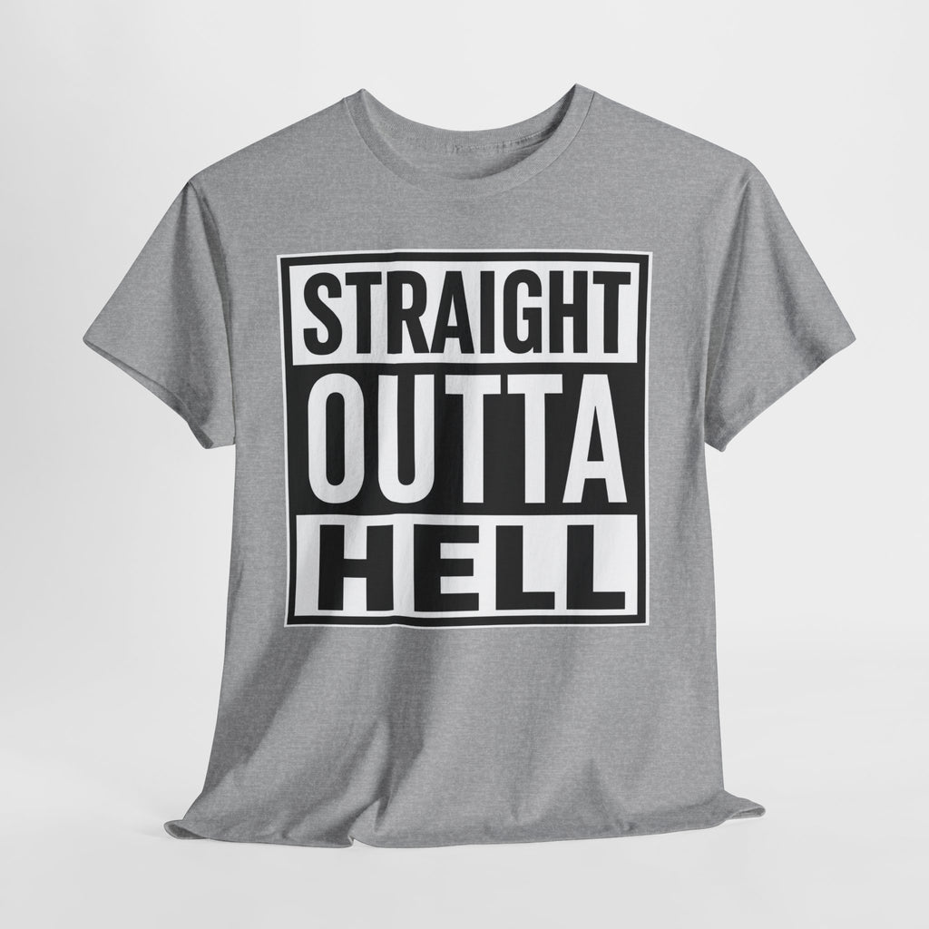 Straight Outta Hell T-Shirt — Bold Gothic Graphic Tee