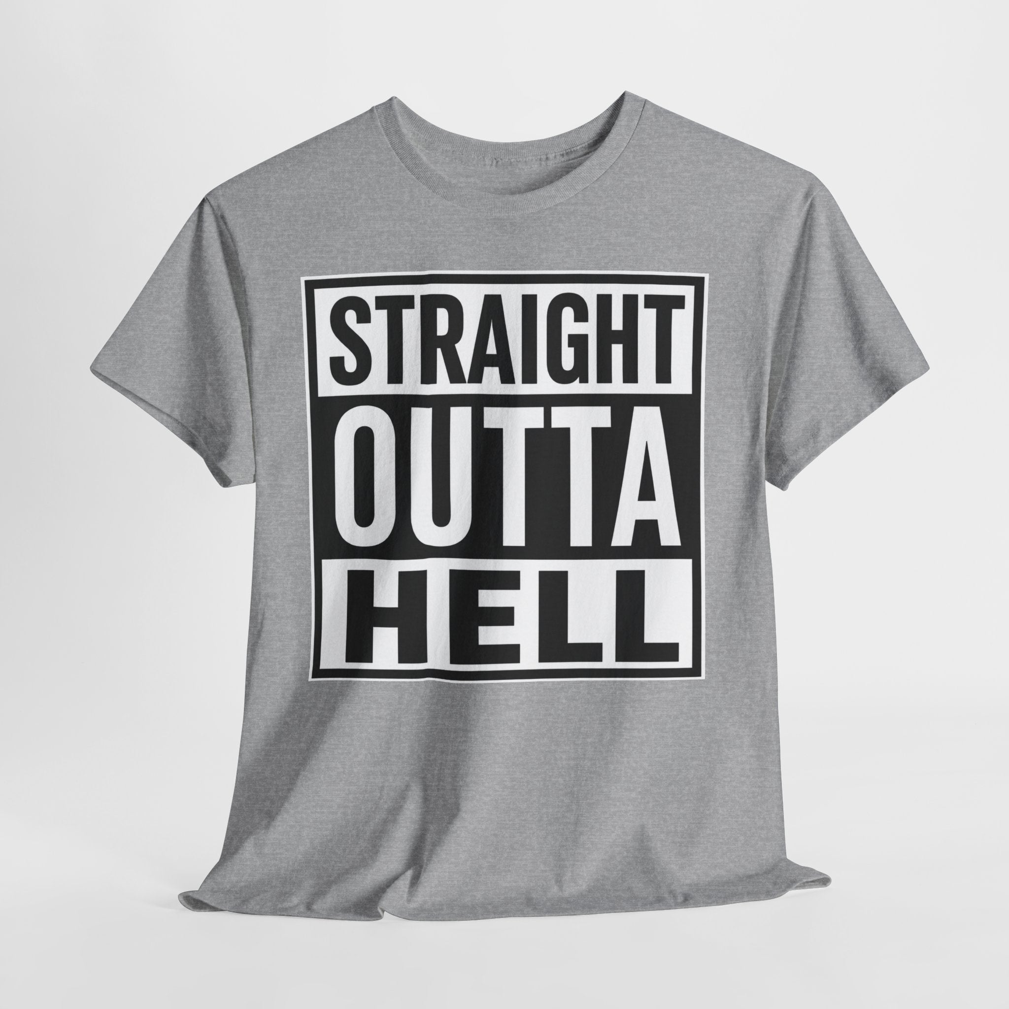 Straight Outta Hell T-Shirt — Bold Gothic Graphic Tee