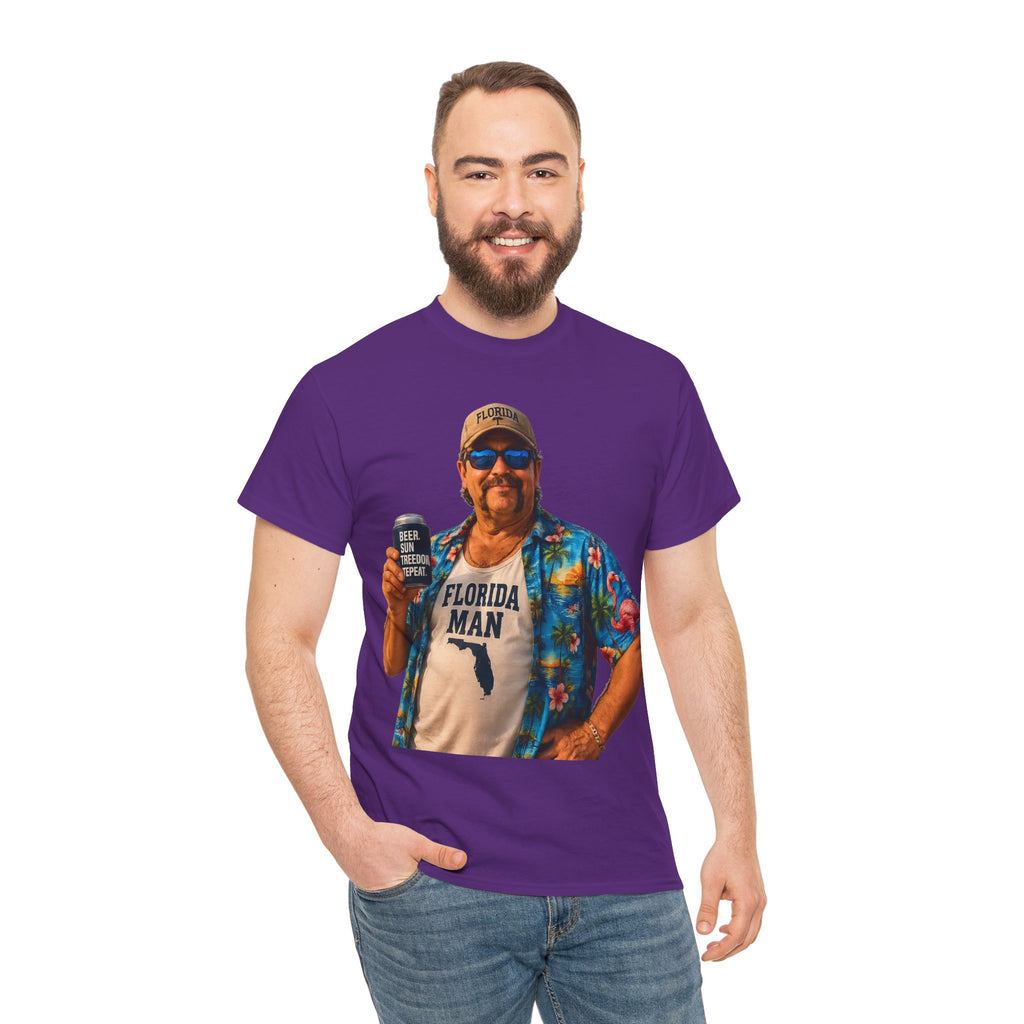 Florida Man Graphic Tee — Funny Vacation Shirt with Hawaiian Shirt Design