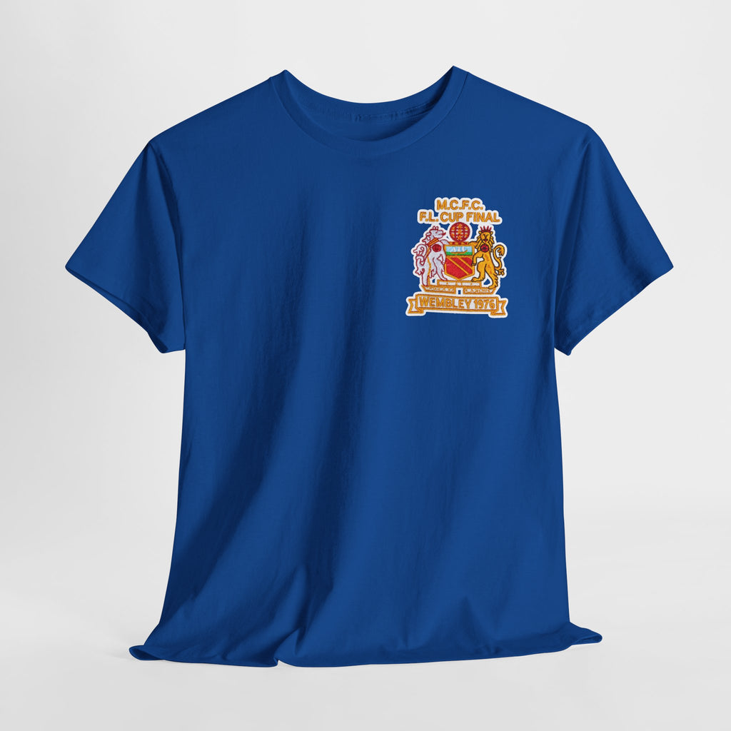 Manchester City 1976 League Cup Final Crest Cotton T‑Shirt — Vintage Football Fan Tee