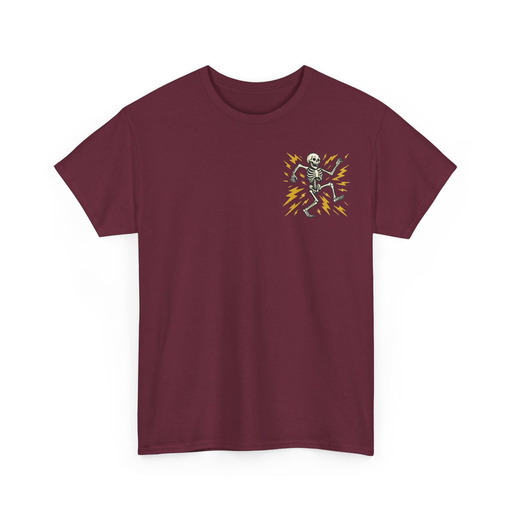 Electrician Skeleton Tee — "I'm an Electrician: If I Dance Without Music, Shut the Main Breaker Off"