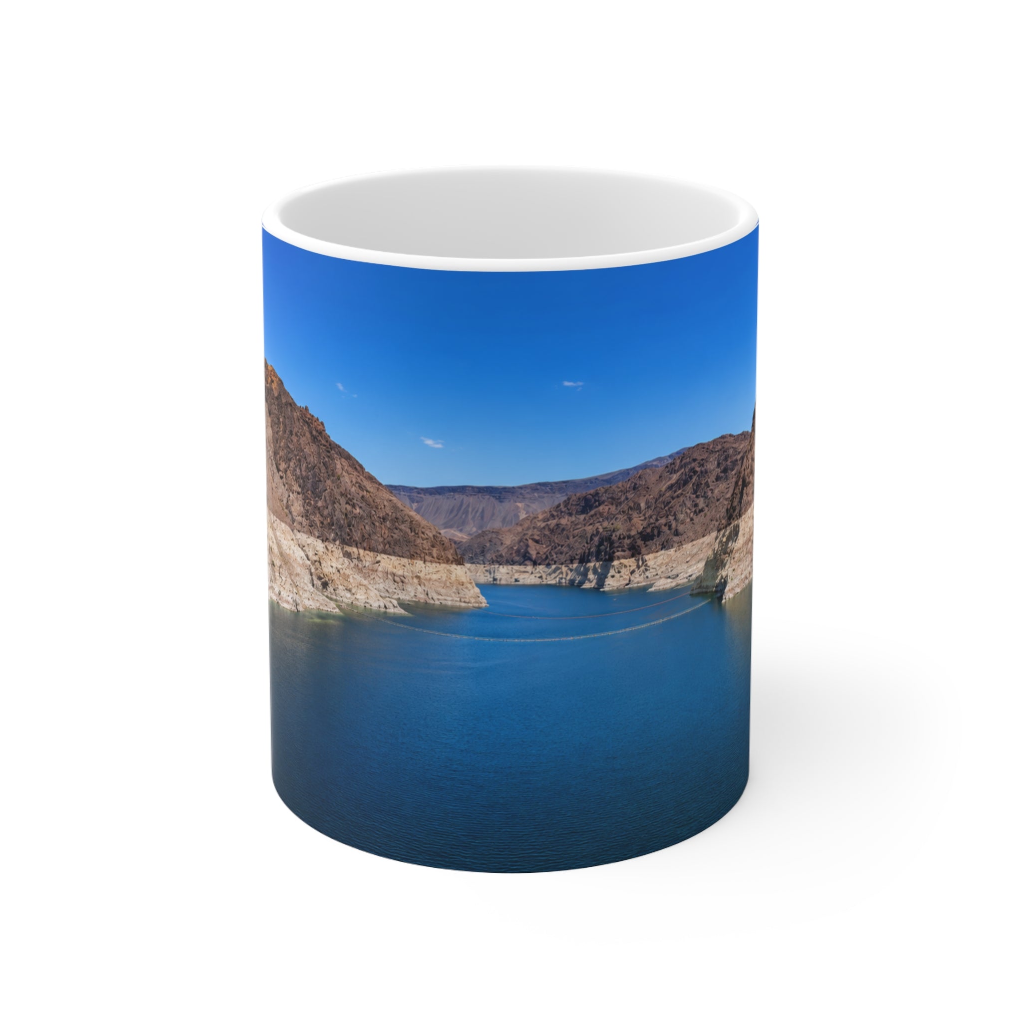 Desert Canyon Lake Photo Mug — Scenic Blue Waters Ceramic Coffee Cup (11oz & 15oz)