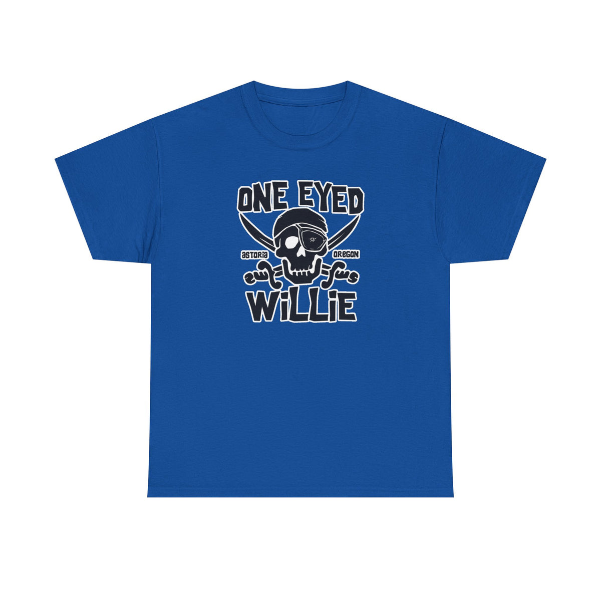 One Eyed Willie Pirate Skull Tee — Retro Nautical Adventure Graphic Shirt
