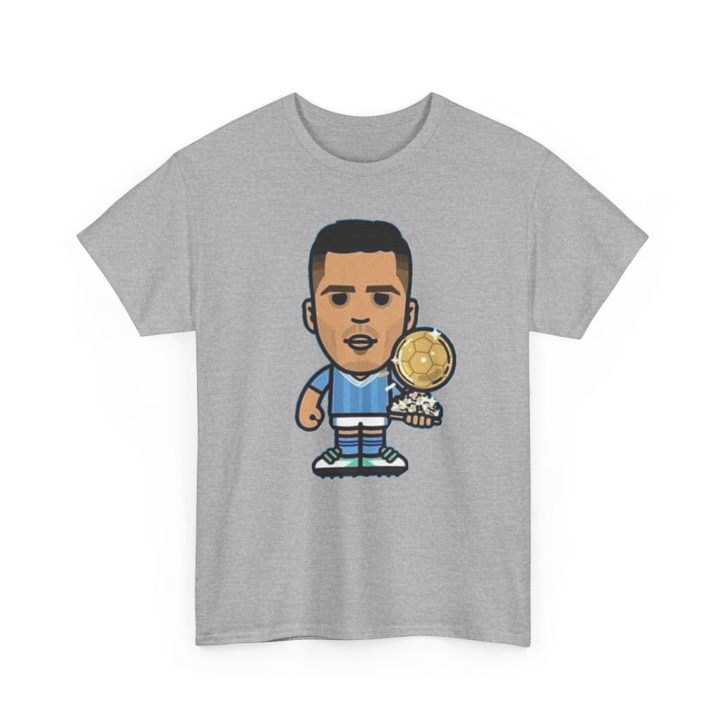 Rodri Manchester City Cartoon Tee — Player Holding Trophy Graphic Shirt