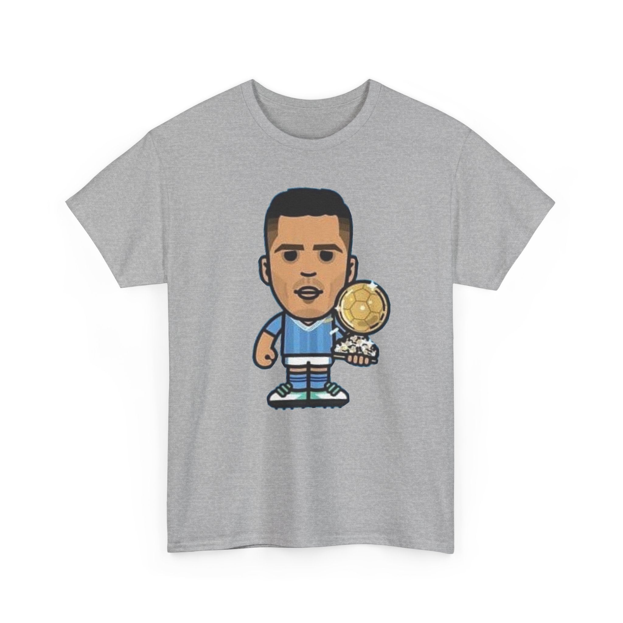 Rodri Manchester City Cartoon Tee — Player Holding Trophy Graphic Shirt