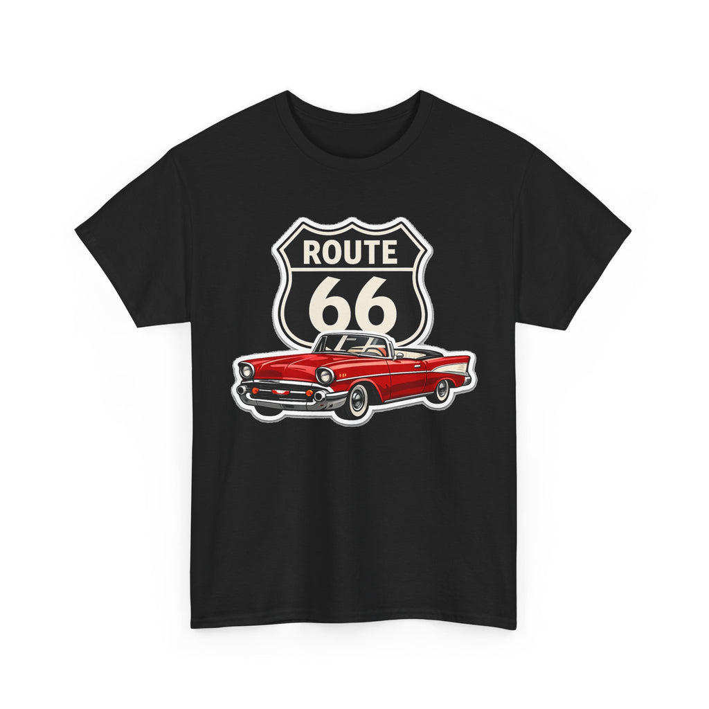 Route 66 Classic Car T‑Shirt — Retro Red Convertible Road Trip Tee