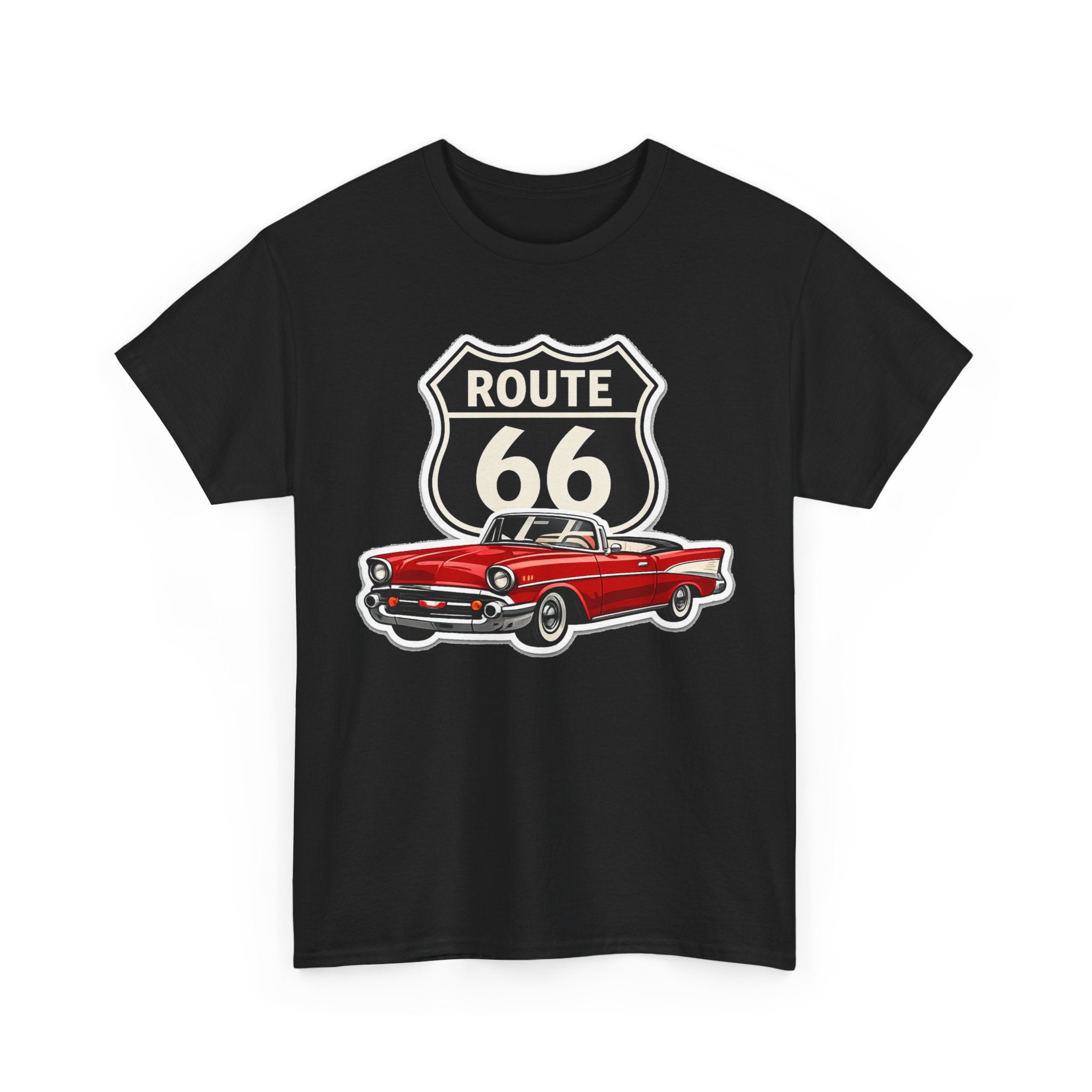 Route 66 Classic Car T‑Shirt — Retro Red Convertible Road Trip Tee