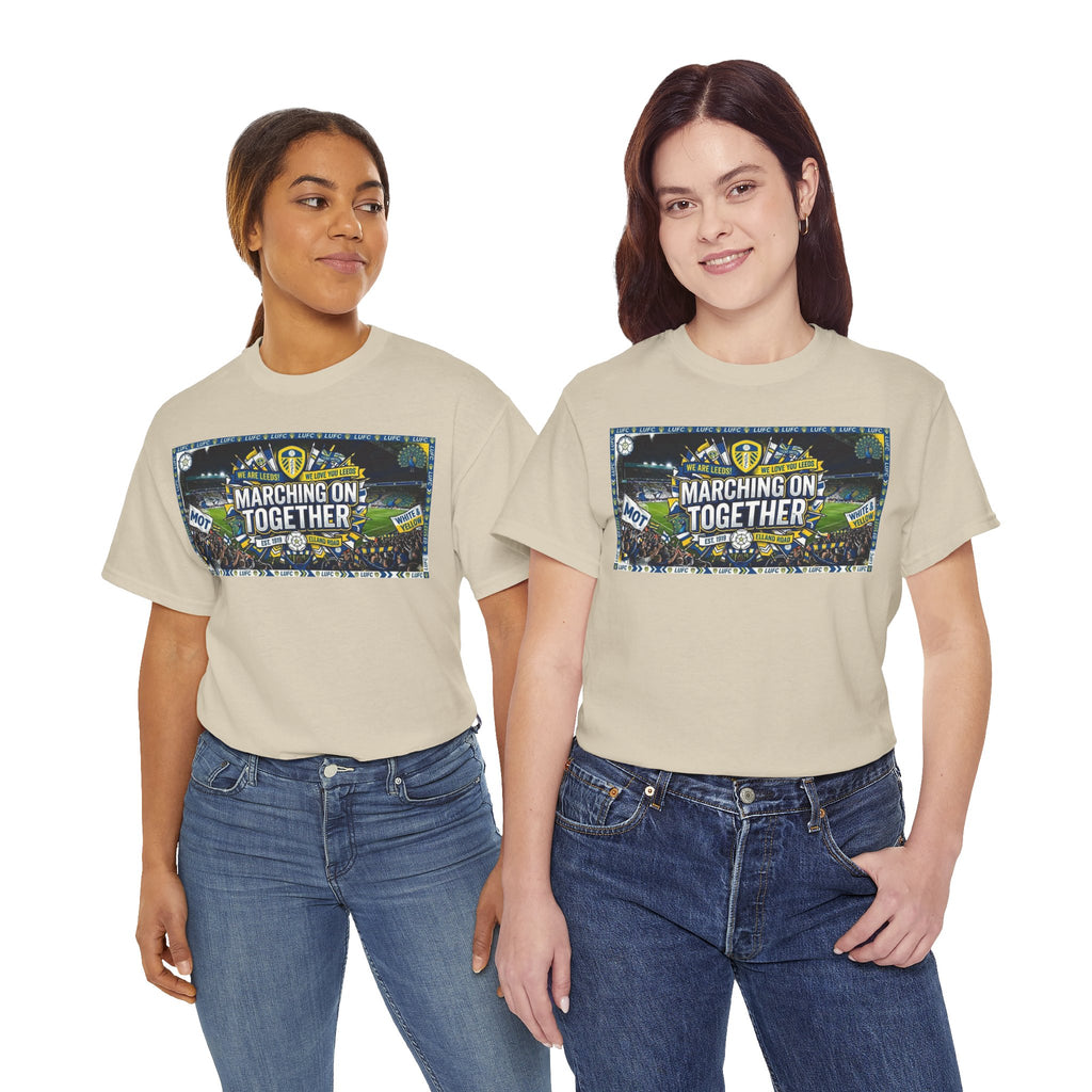 Leeds United T-Shirt — "Marching On Together" Fan Tee (Soccer Supporter Graphic)