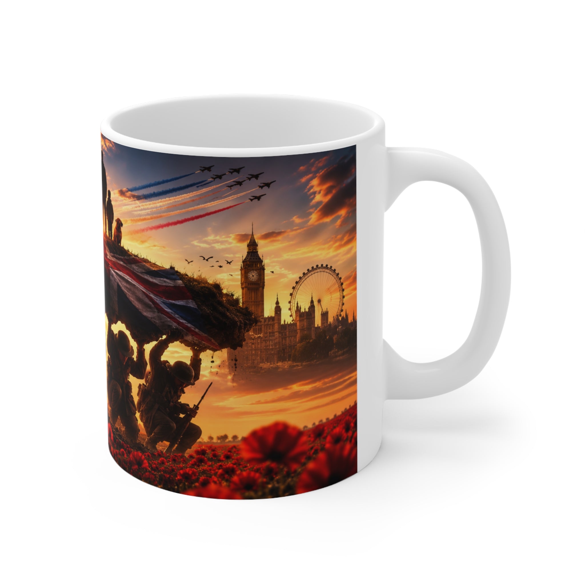 Veterans Remembrance Mug - Sunset Soldiers Poppy Tribute (11oz & 15oz)
