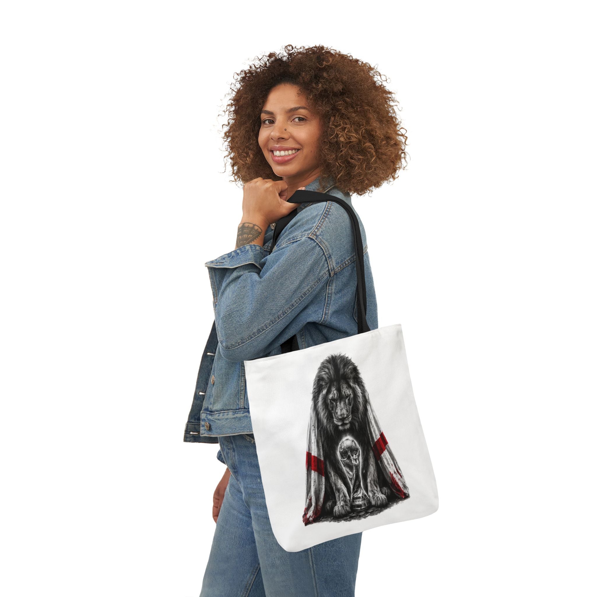 England Lion Guardian Canvas Tote — Protective Lion & Cub Illustration Tote Bag