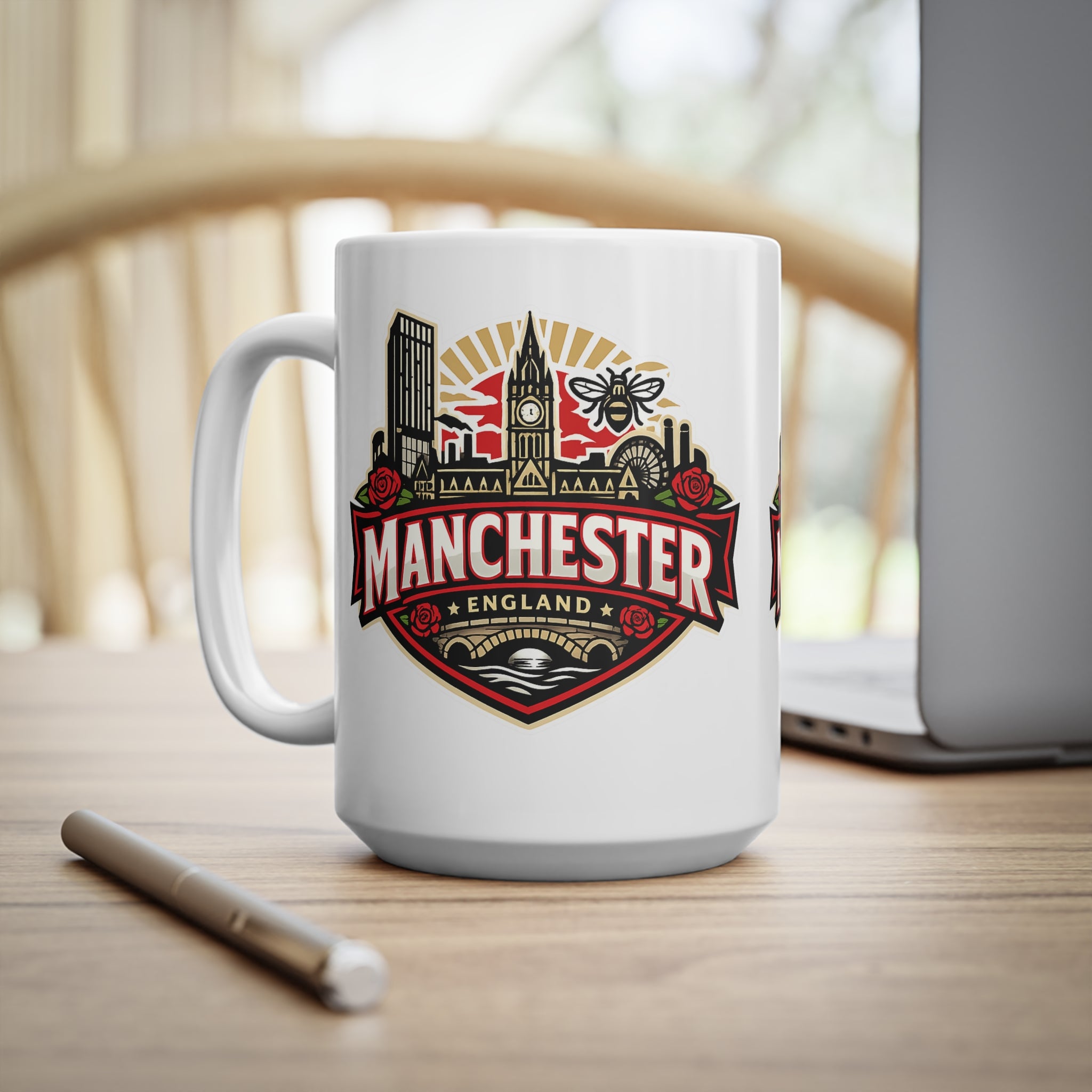 Manchester England Ceramic Coffee Cups, 11oz, 15oz