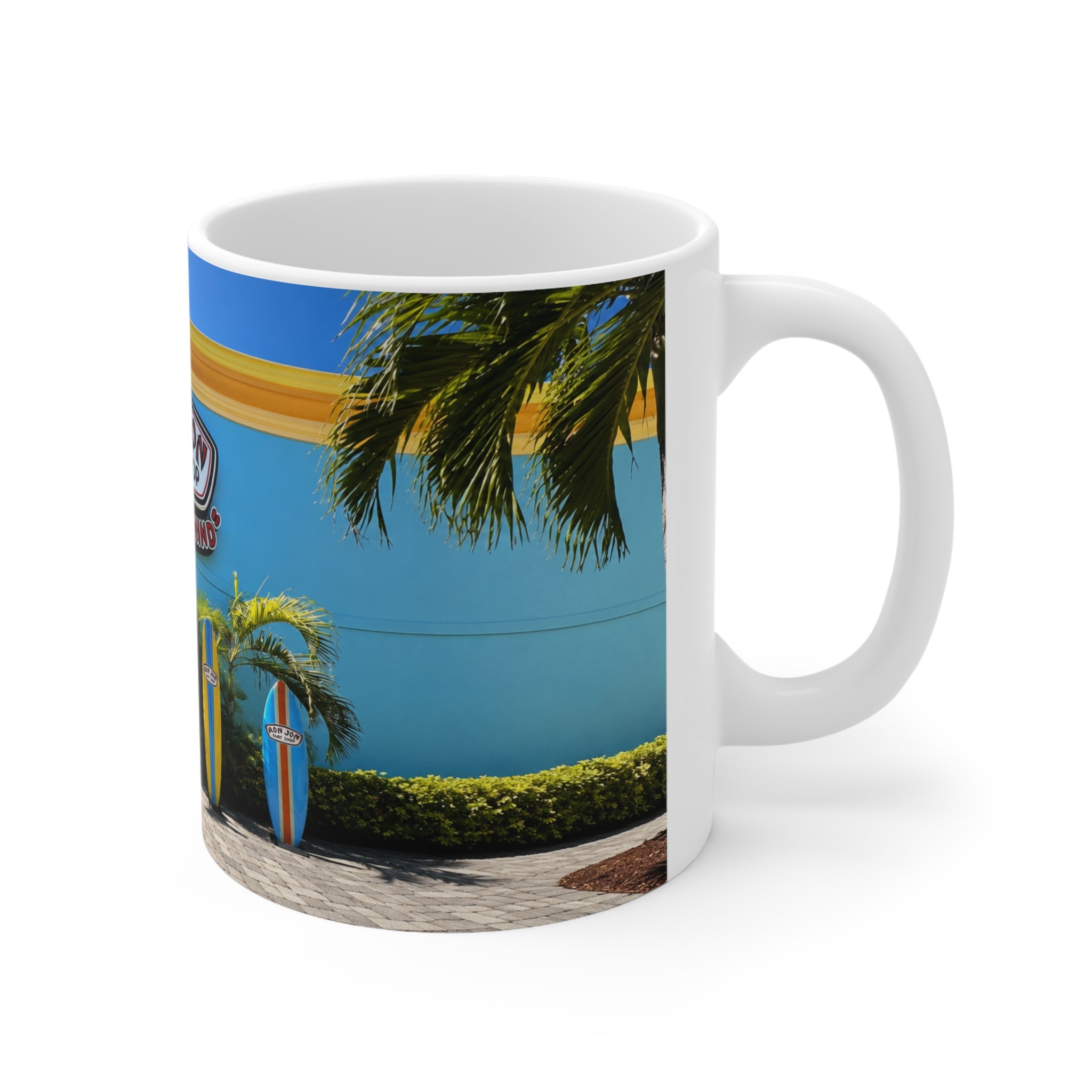 Ron Jon Surf Shop Photo Mug — Beach Surfboard Ceramic Coffee Cup (11oz & 15oz)