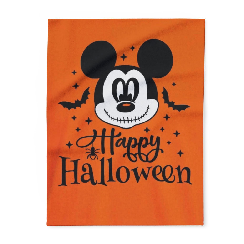 Halloween Mickey Fleece Blanket — 'Happy Halloween' Orange Cozy Throw