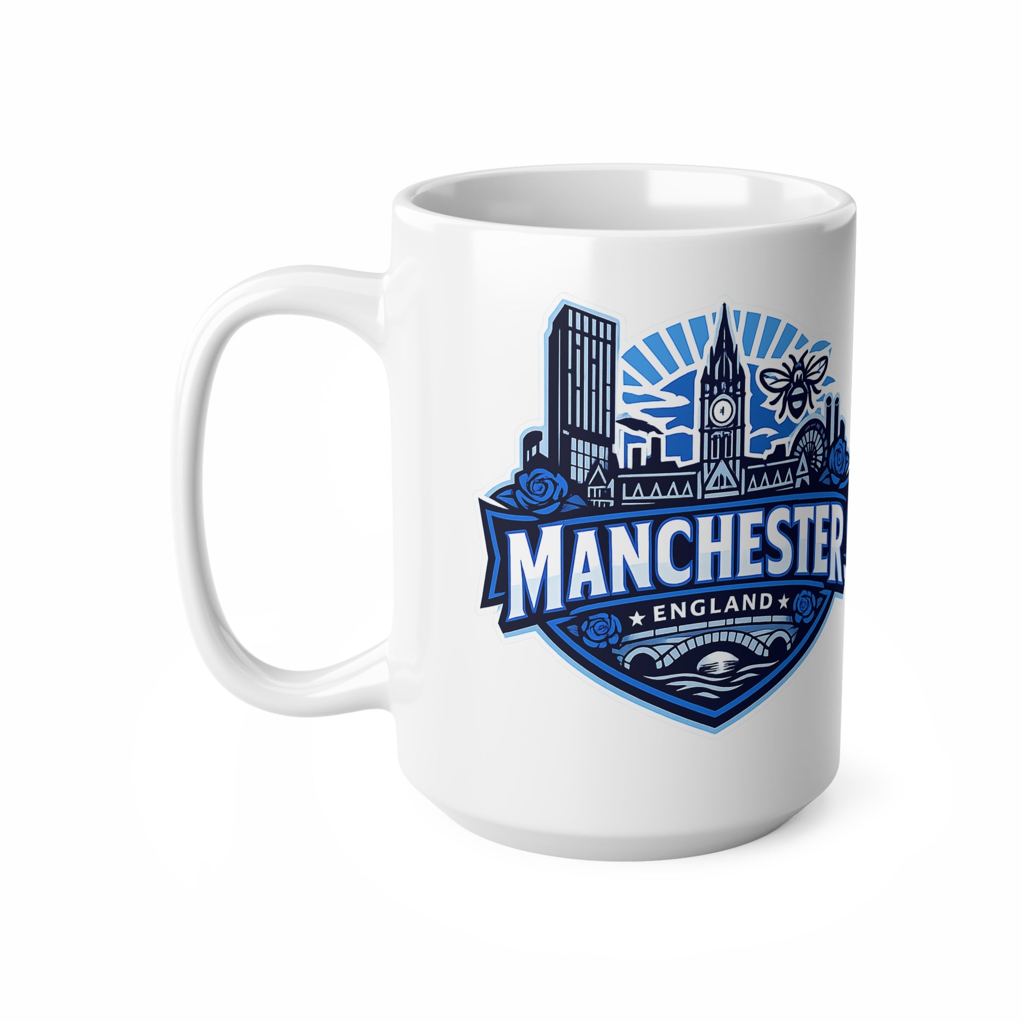Manchester England Skyline Ceramic Mug — 11oz & 15oz Souvenir Coffee Cup