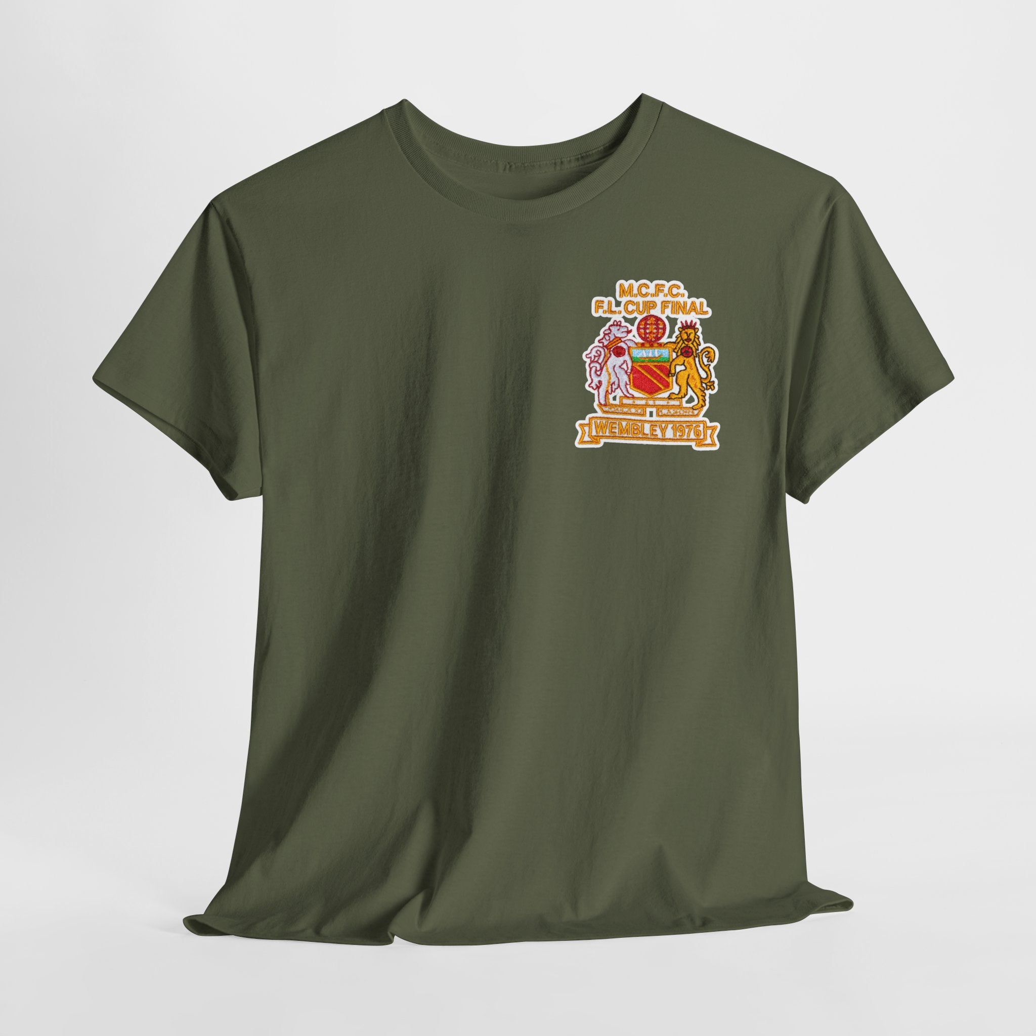 Manchester City 1976 League Cup Final Crest Cotton T‑Shirt — Vintage Football Fan Tee