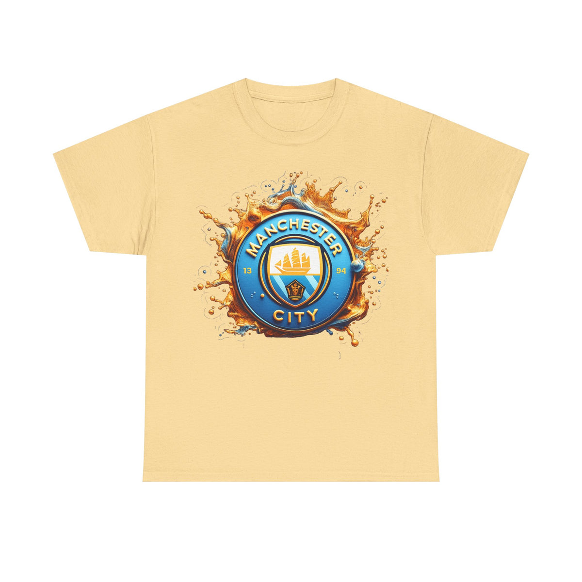 Manchester City Inspired Splash Logo Cotton T-Shirt