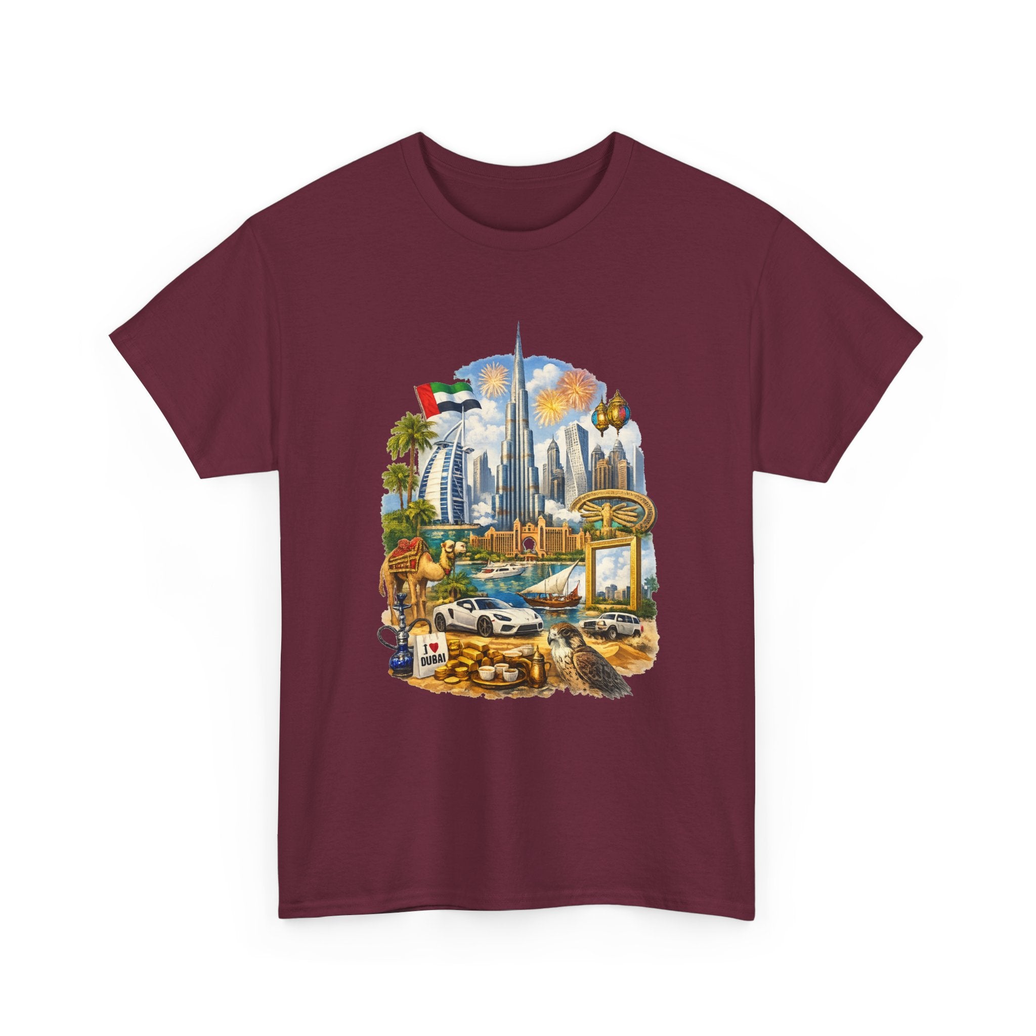 Dubai Skyline Beach Vacation T-Shirt – Retro Travel Collage Tee
