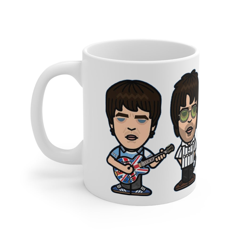 Oasis Cartoon Mug — Union Jack Guitar Character Ceramic Coffee Cup (11oz & 15oz)