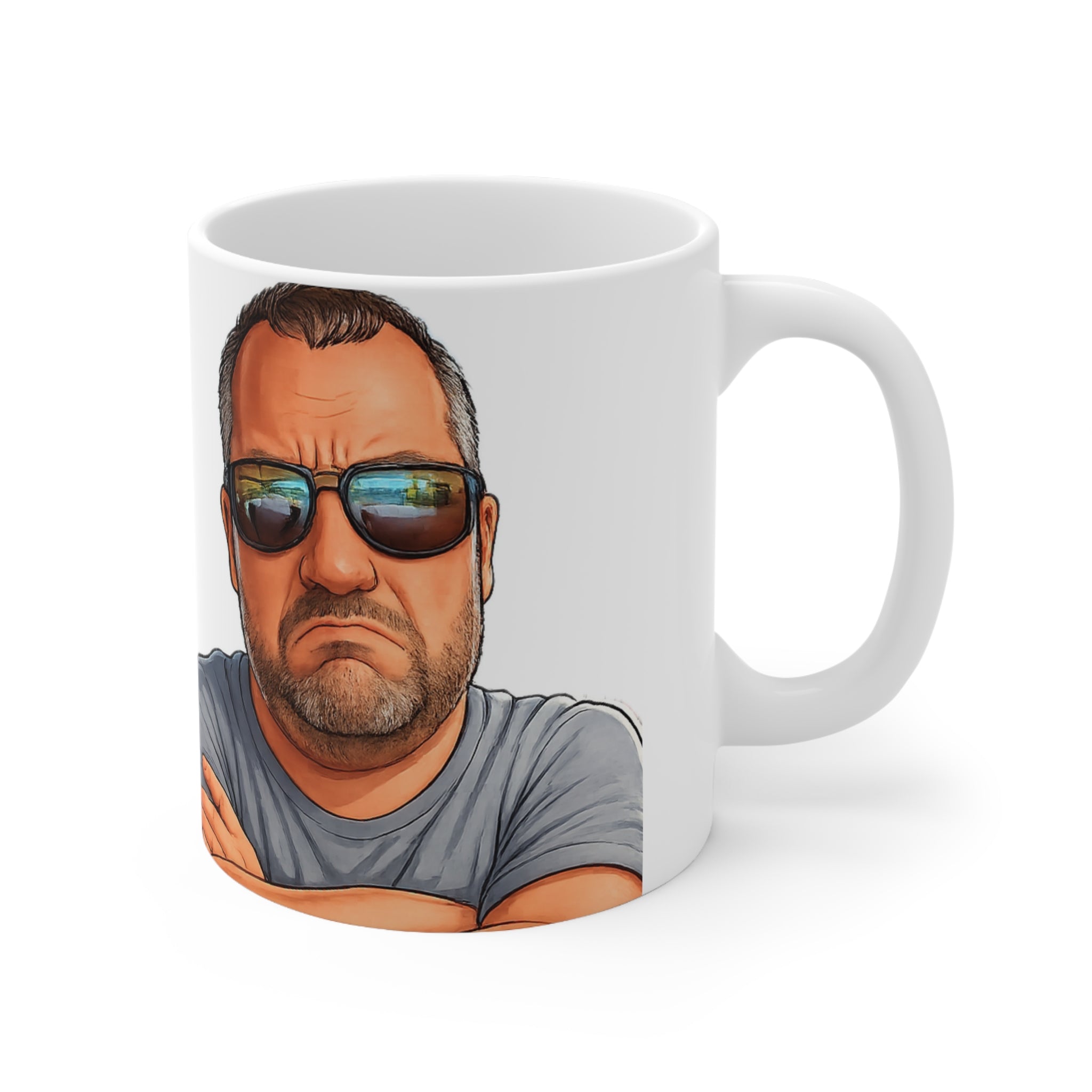 Ceramic Mug – Grumpy Guy Illustration Coffee Cup (11oz & 15oz)