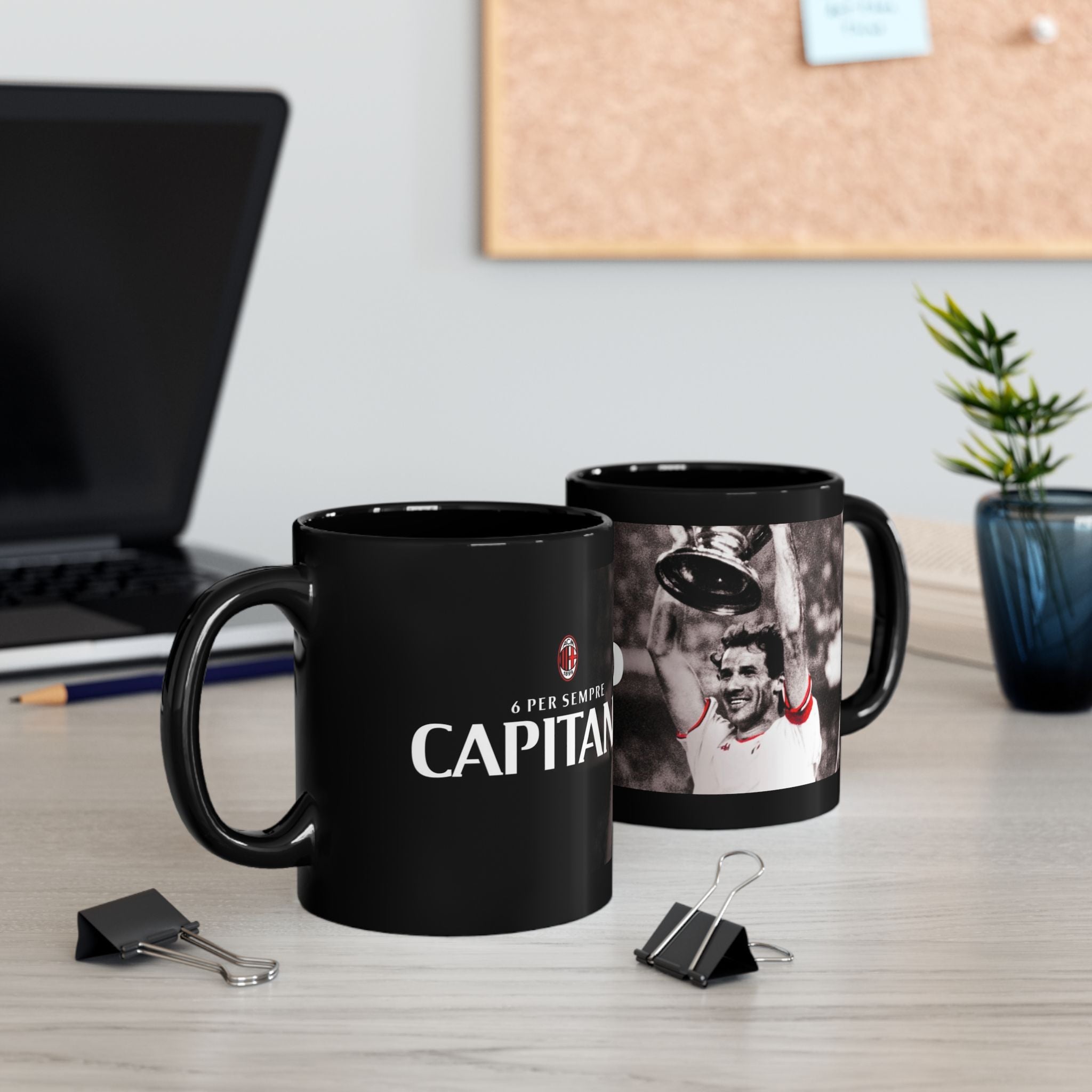 Franco Baresi AC Milan Tribute Black Mug – Vintage Trophy Celebration (11oz/15oz)