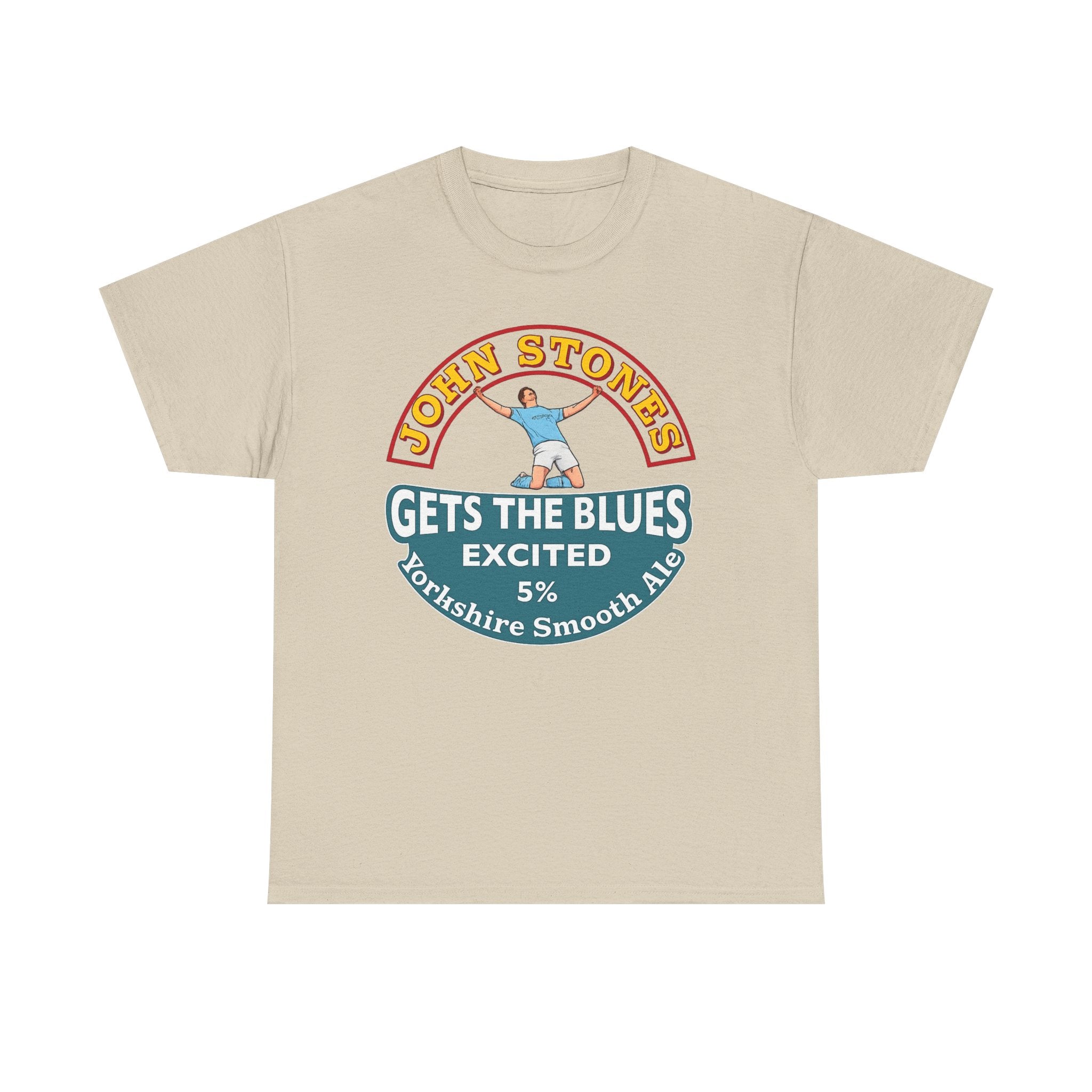 John Stones T-Shirt — "Gets The Blues Excited" Retro Ale Parody Tee