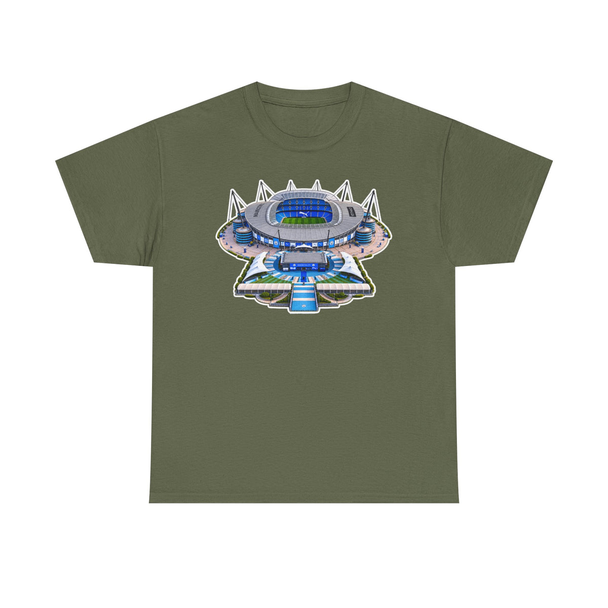 Manchester City Etihad Stadium Illustration T-Shirt — Retro Soccer Arena Graphic Tee
