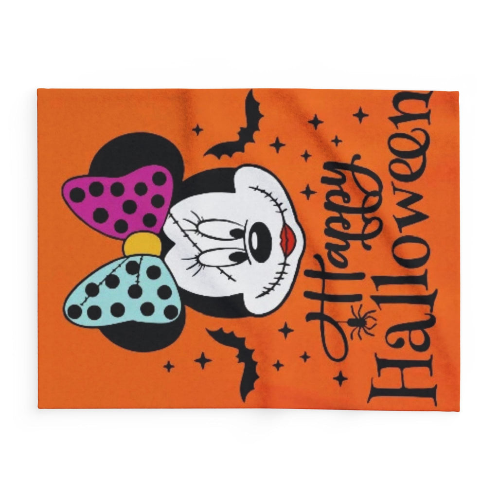 Halloween Minnie Mouse Fleece Blanket – "Happy Halloween" Orange Cozy Throw