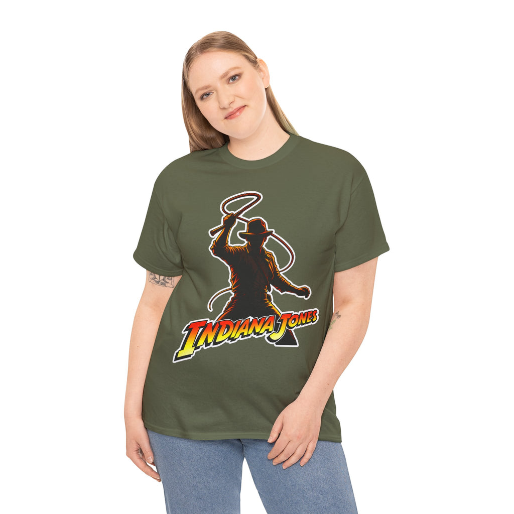 Indiana Jones Inspired Adventure Movie Graphic Tee — Iconic Whip Silhouette with 'Indiana Jones' Logo