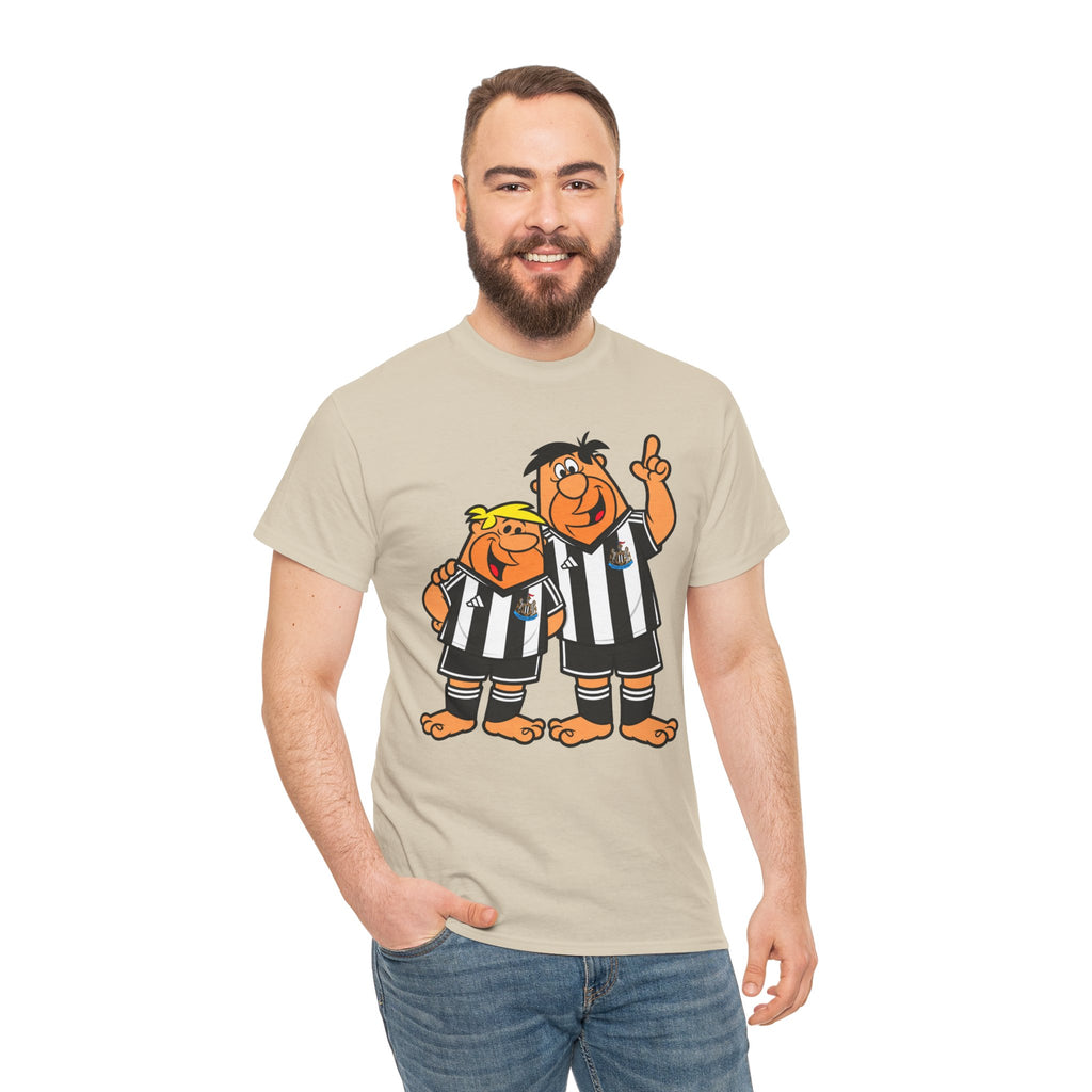Newcastle United Flintstones Cartoon Cotton T-Shirt / Tee — Retro Striped Jersey Illustrations