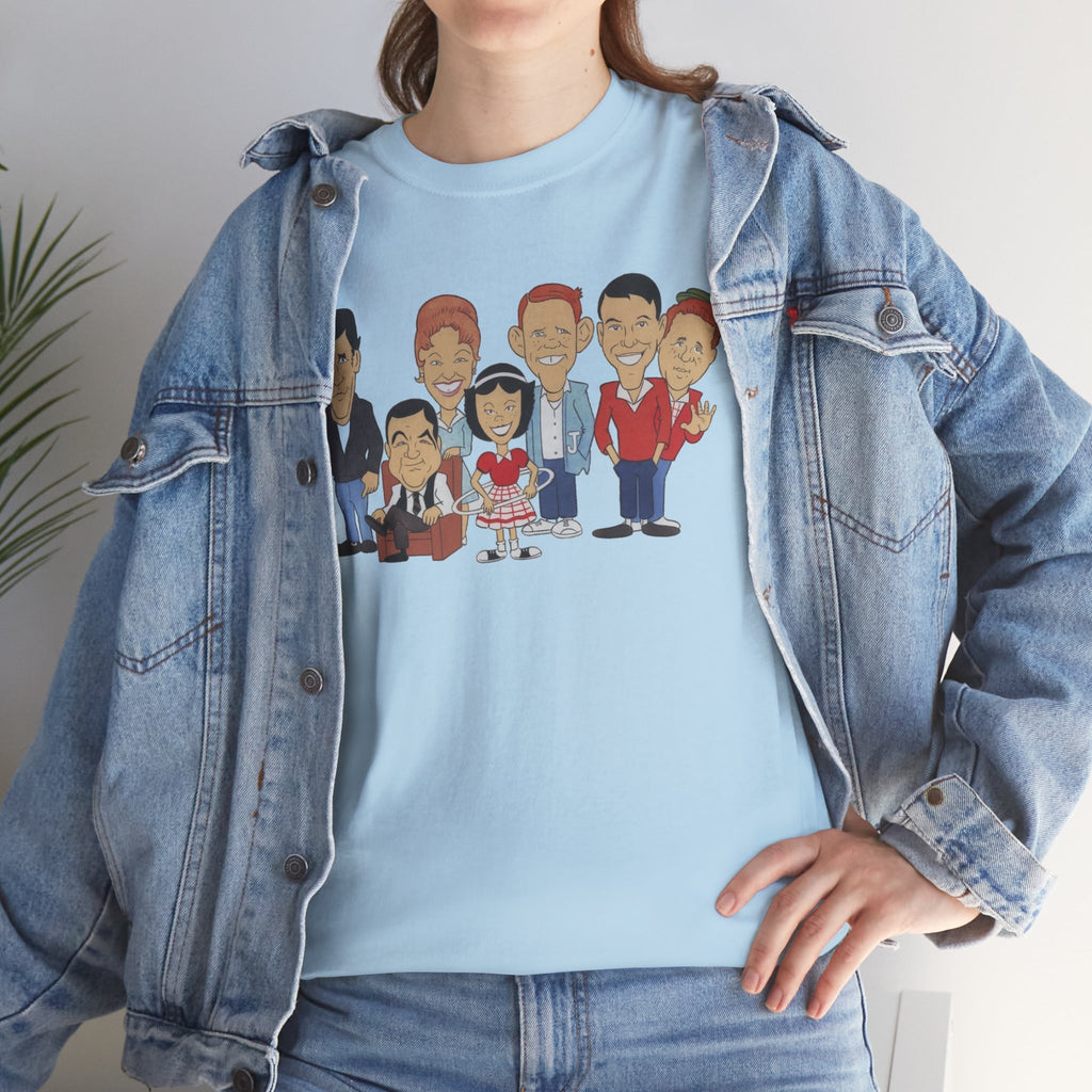 Happy Days Retro TV Cast Cartoon Tee - Vintage Sitcom Character Group Shirt