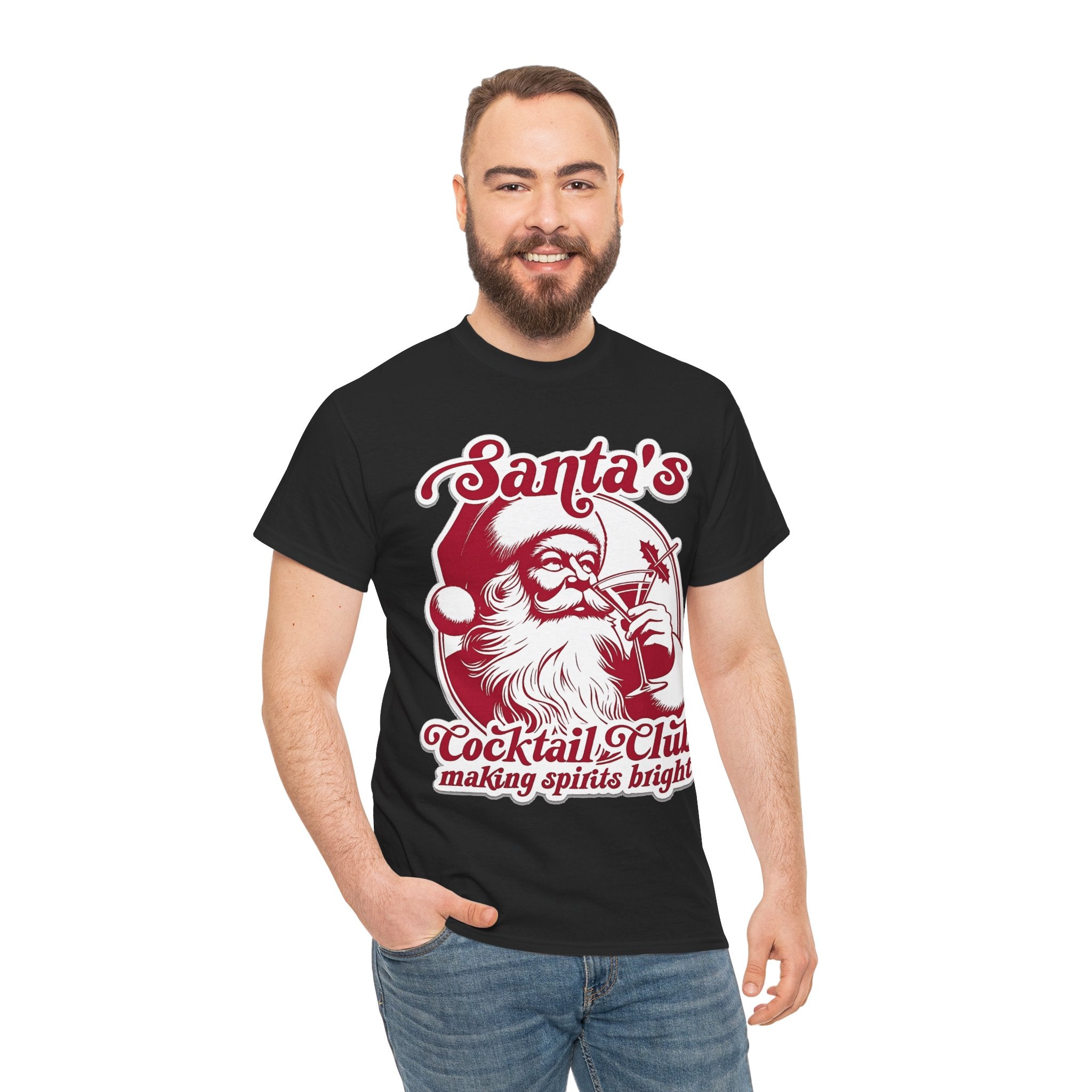 Santa’s Cocktail Club Tee — "Making Spirits Bright" Christmas Shirt