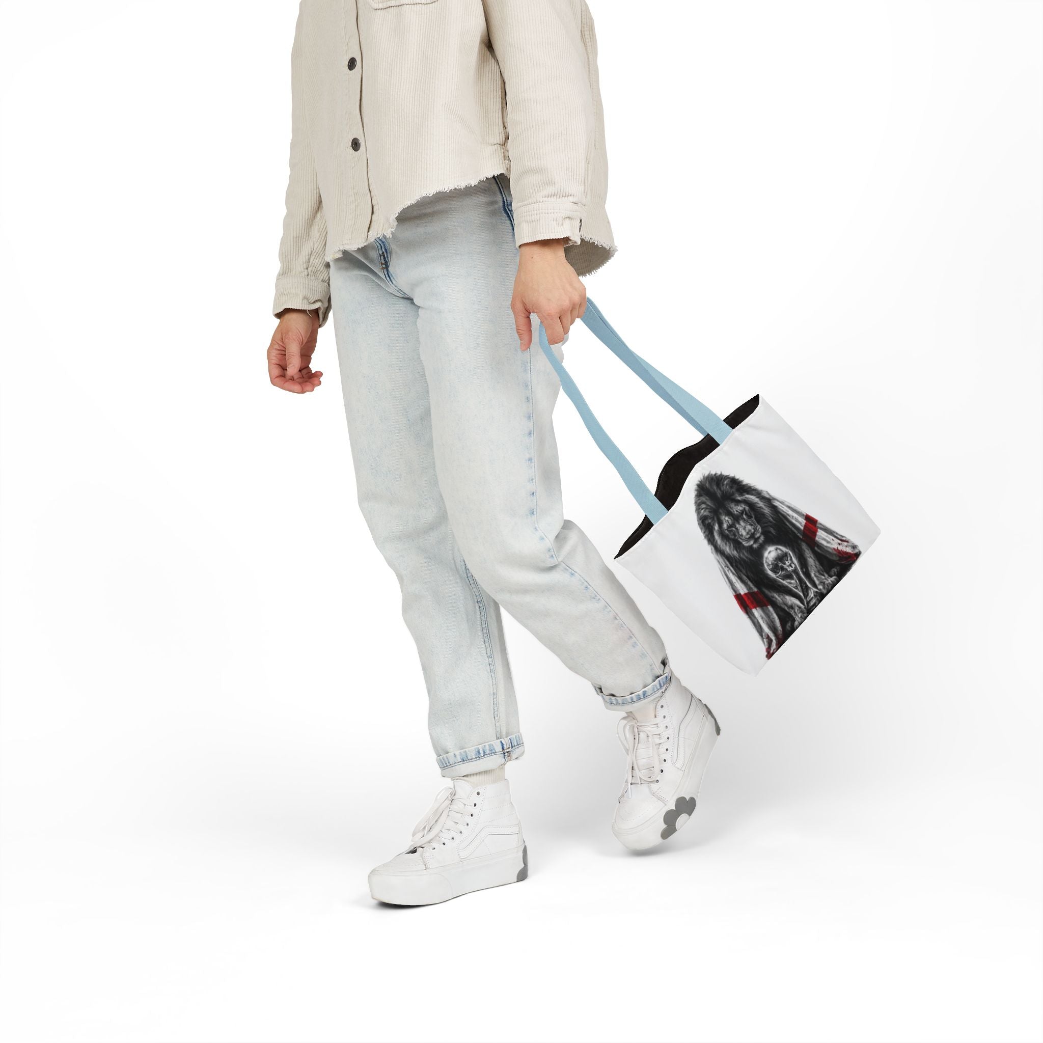 England Lion Guardian Canvas Tote — Protective Lion & Cub Illustration Tote Bag