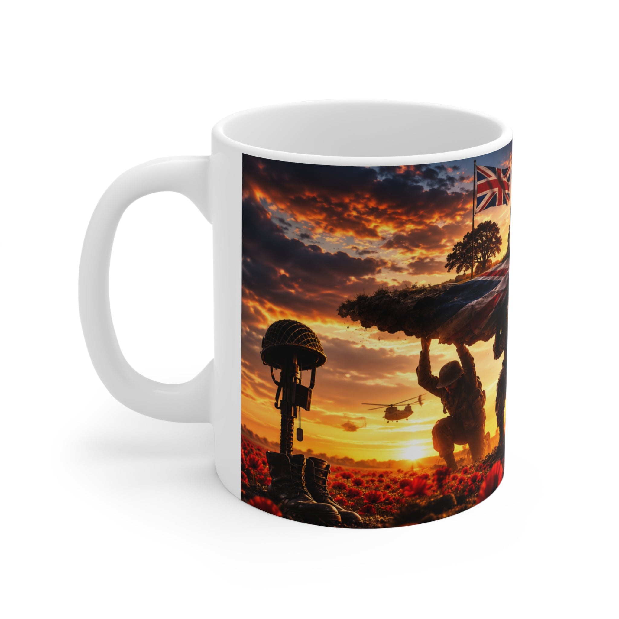 Veterans Remembrance Mug - Sunset Soldiers Poppy Tribute (11oz & 15oz)
