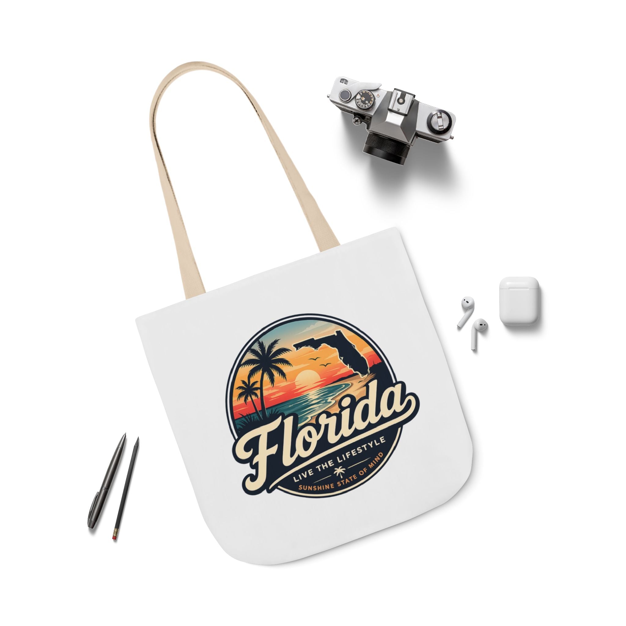 Florida Sunset Canvas Tote Bag — Retro Palm Beach Design