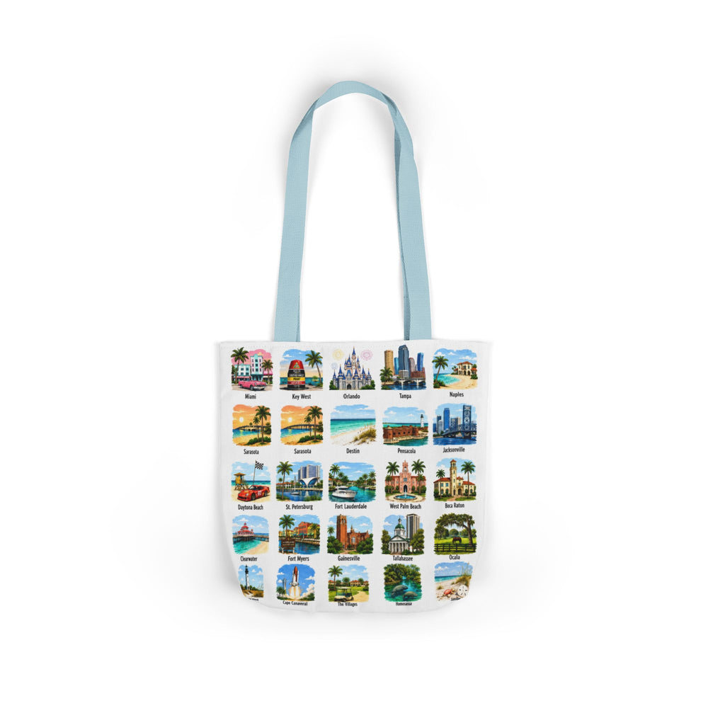 Florida City Landmark Collage Canvas Tote Bag — Vintage Travel Icons Print