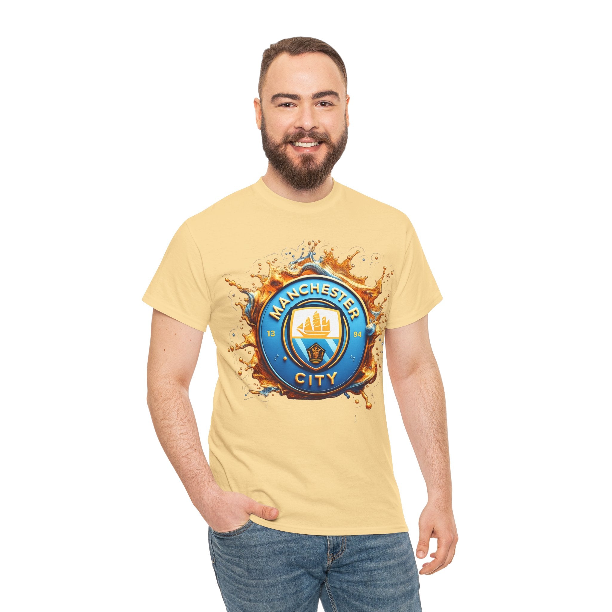 Manchester City Inspired Splash Logo Cotton T-Shirt
