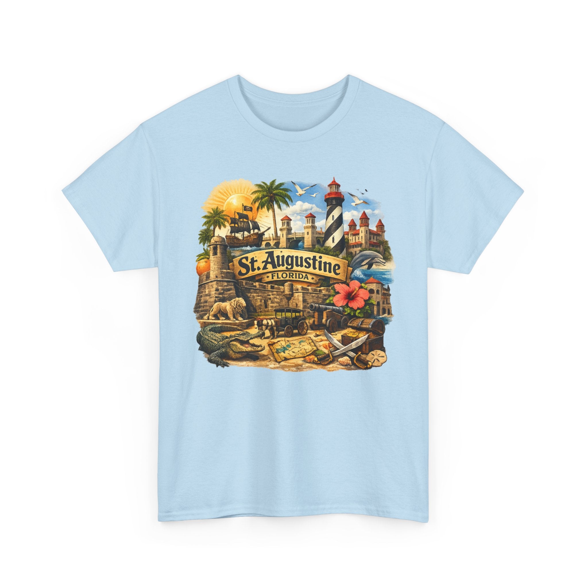 St. Augustine Florida Vintage Travel Tee — Retro Beach & Lighthouse Souvenir T-Shirt