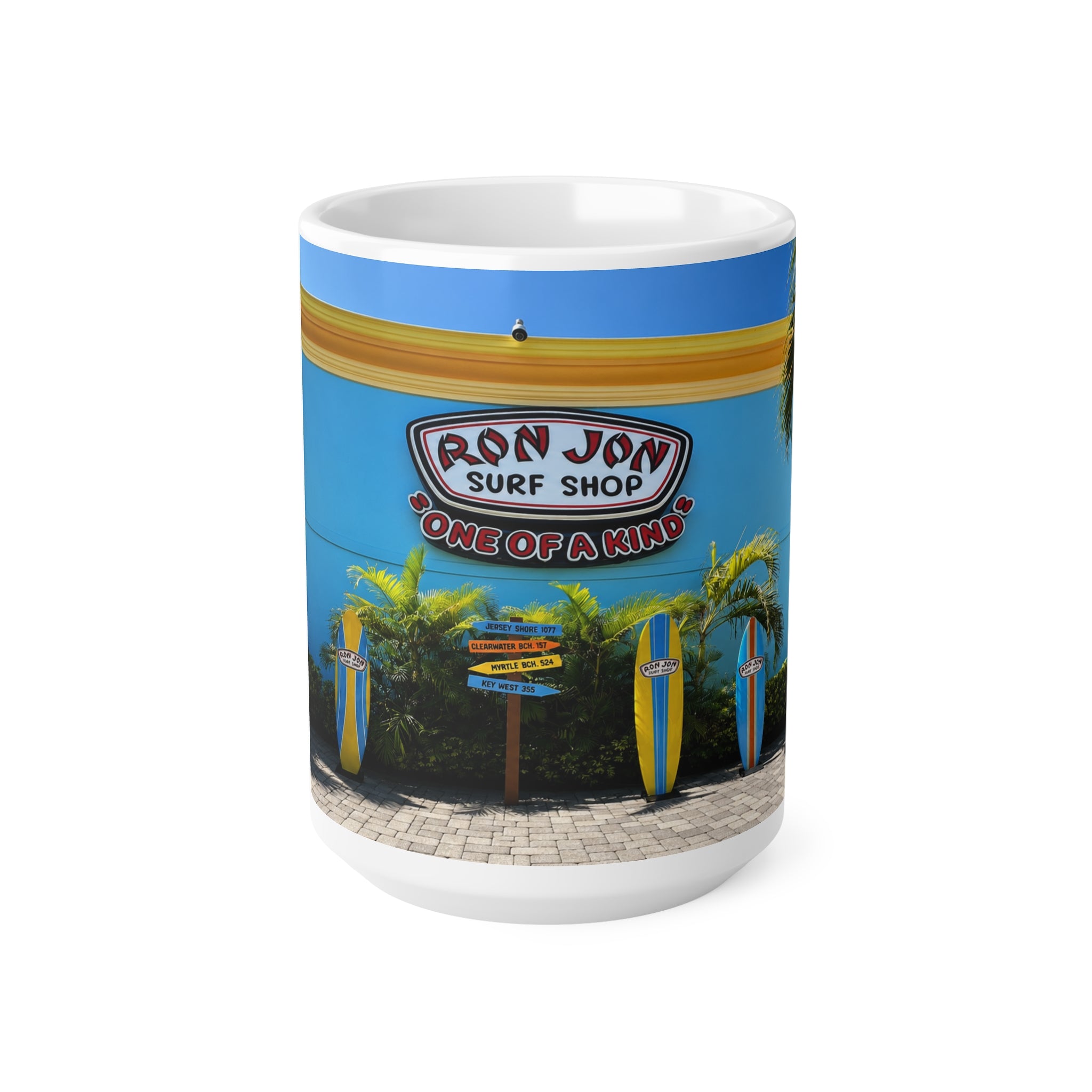 Ron Jon Surf Shop Photo Mug — Beach Surfboard Ceramic Coffee Cup (11oz & 15oz)