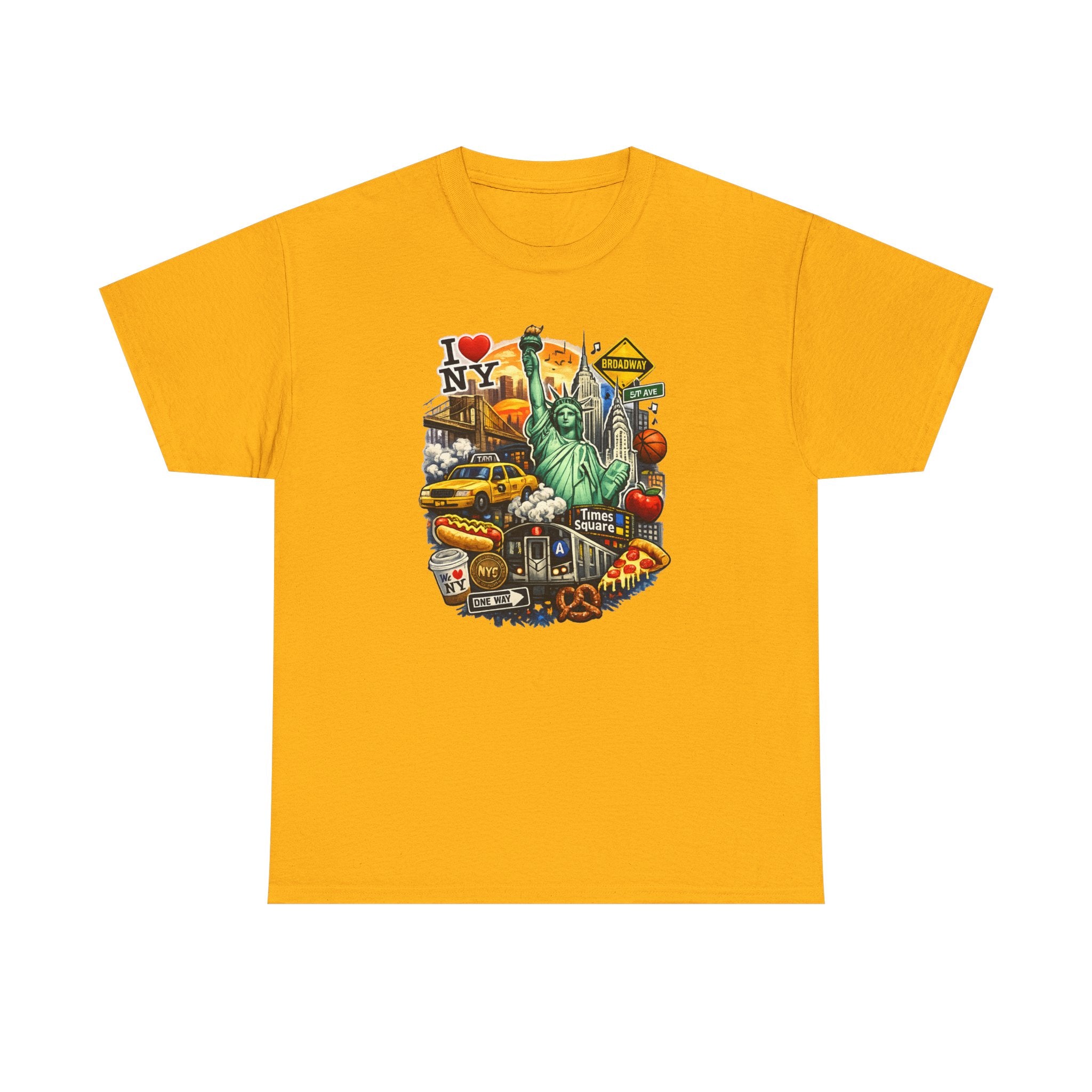 New York City Icons T-Shirt — Statue of Liberty, Taxi & I  NY Collage Tee