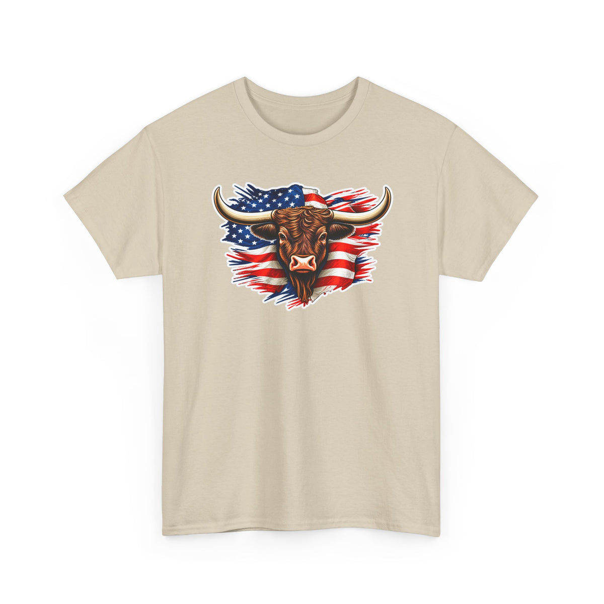 American Flag Bull Graphic Tee — Patriotic Cowboy Western T-Shirt