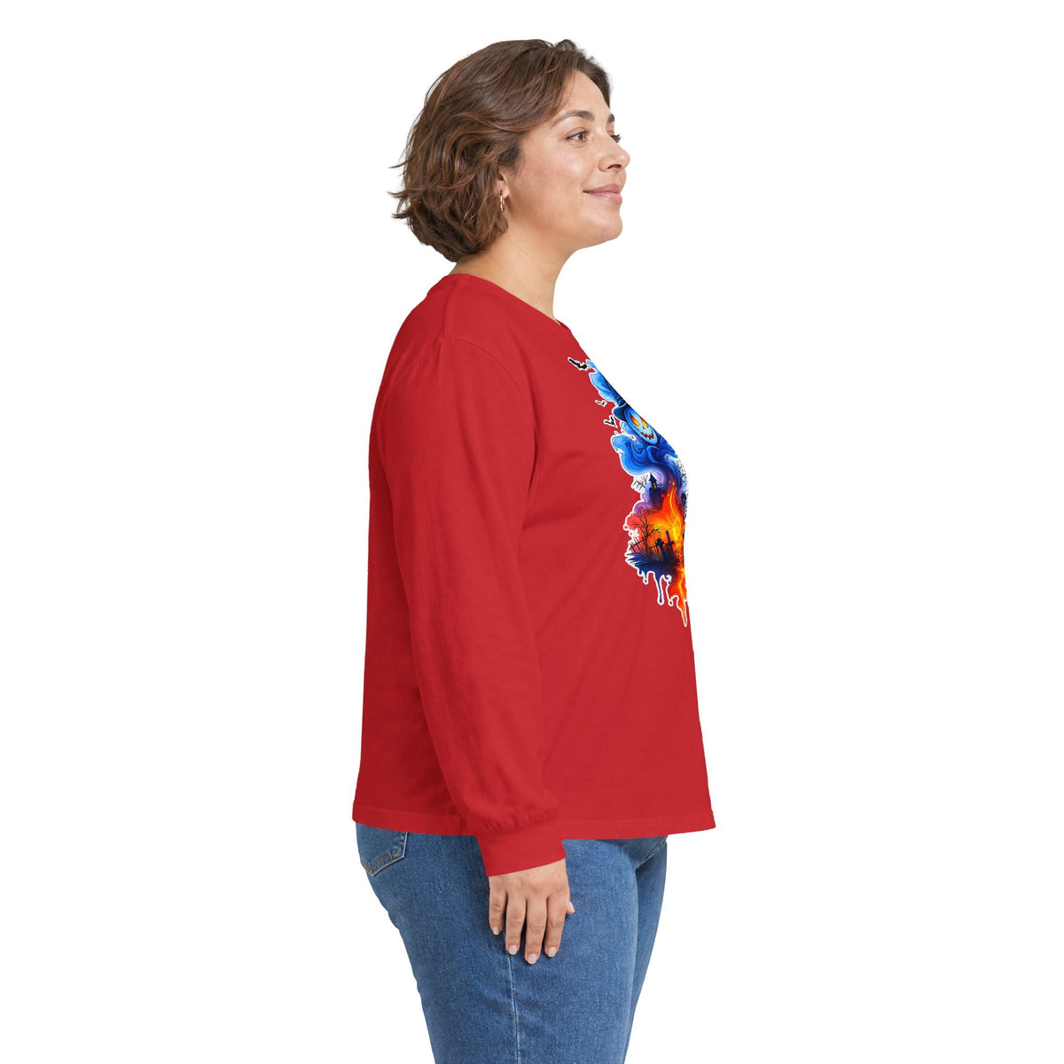 Ghost Flame Long Sleeve Tee — Spooky Blue Spirit Graphic