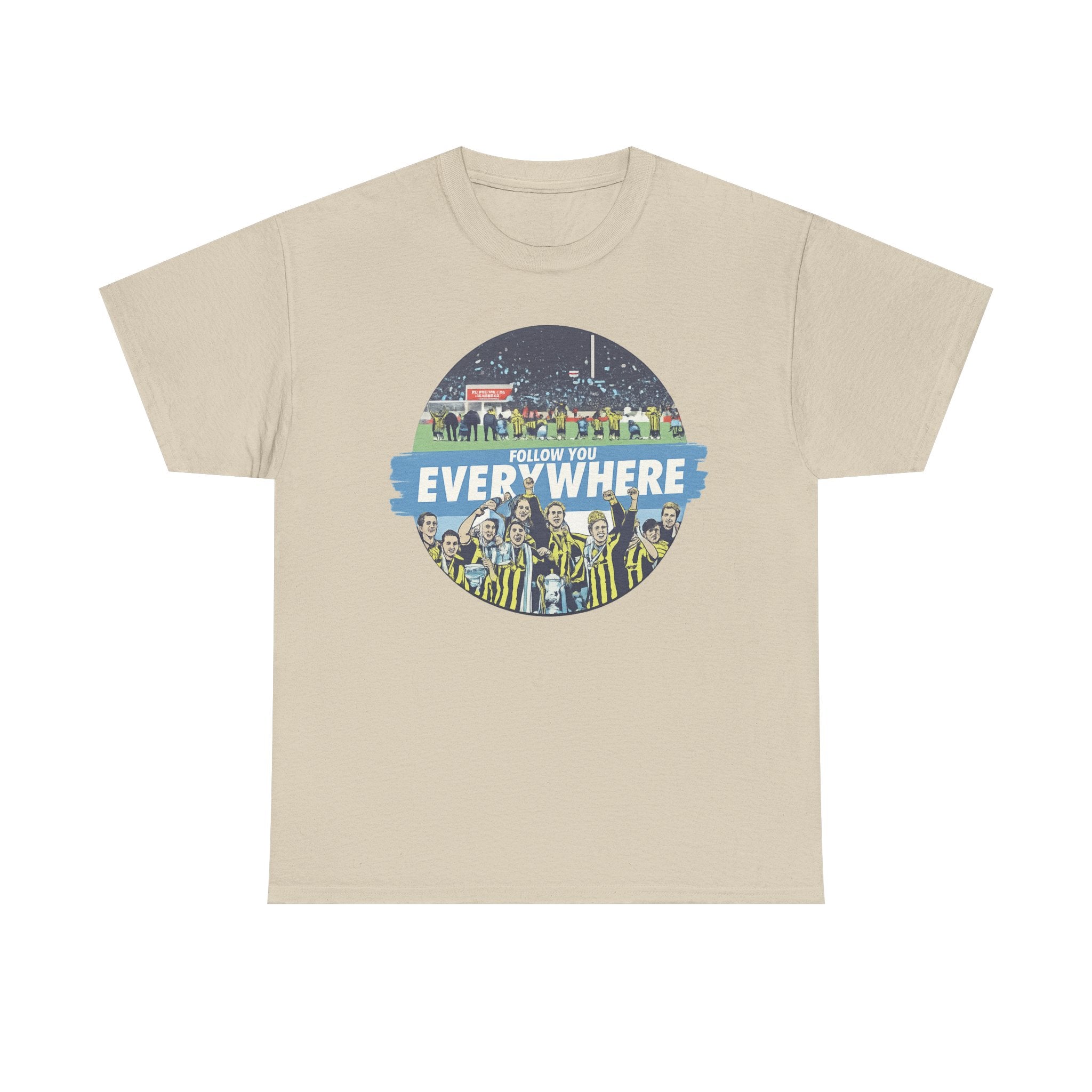 Manchester City Everywhere Soccer Crowd Graphic Tee — 'Follow You Everywhere' Fan Shirt