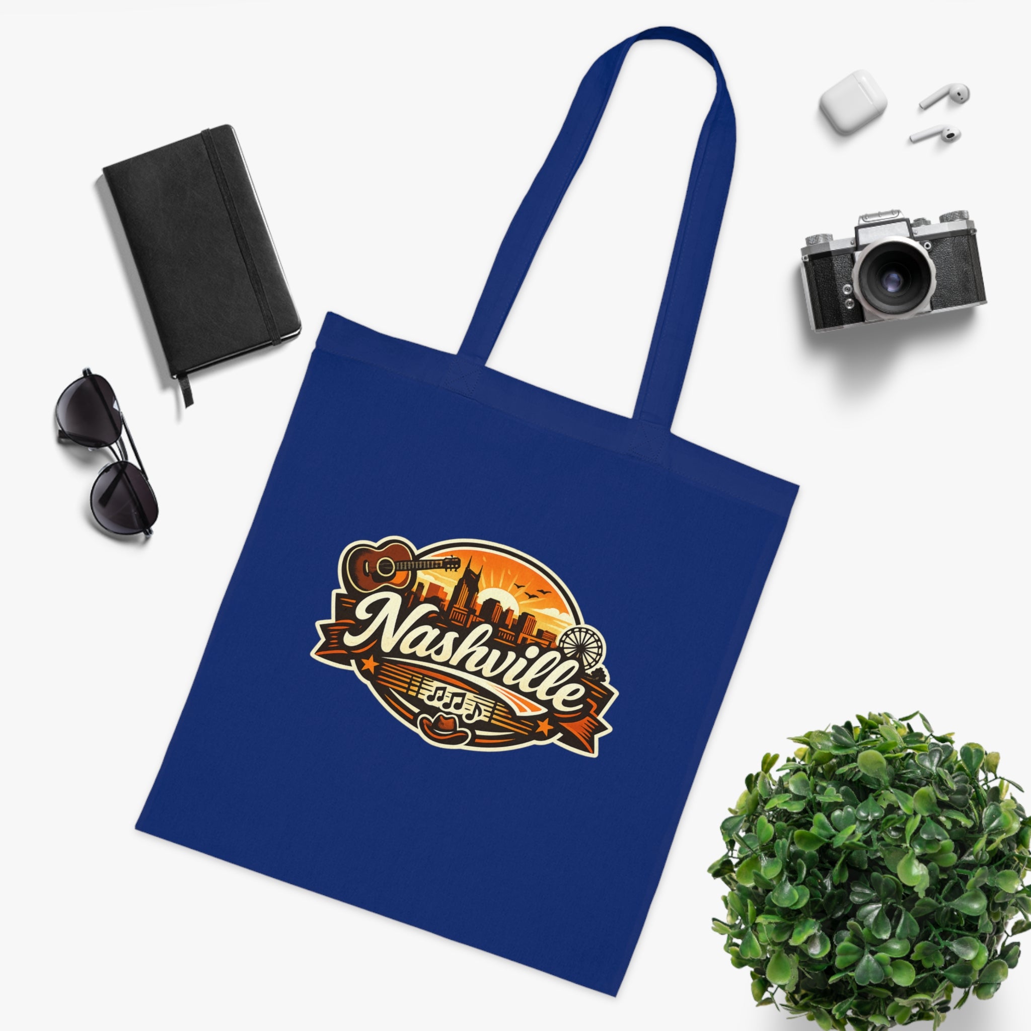 Nashville Retro Badge Tote Bag — Music City Souvenir Cotton Tote