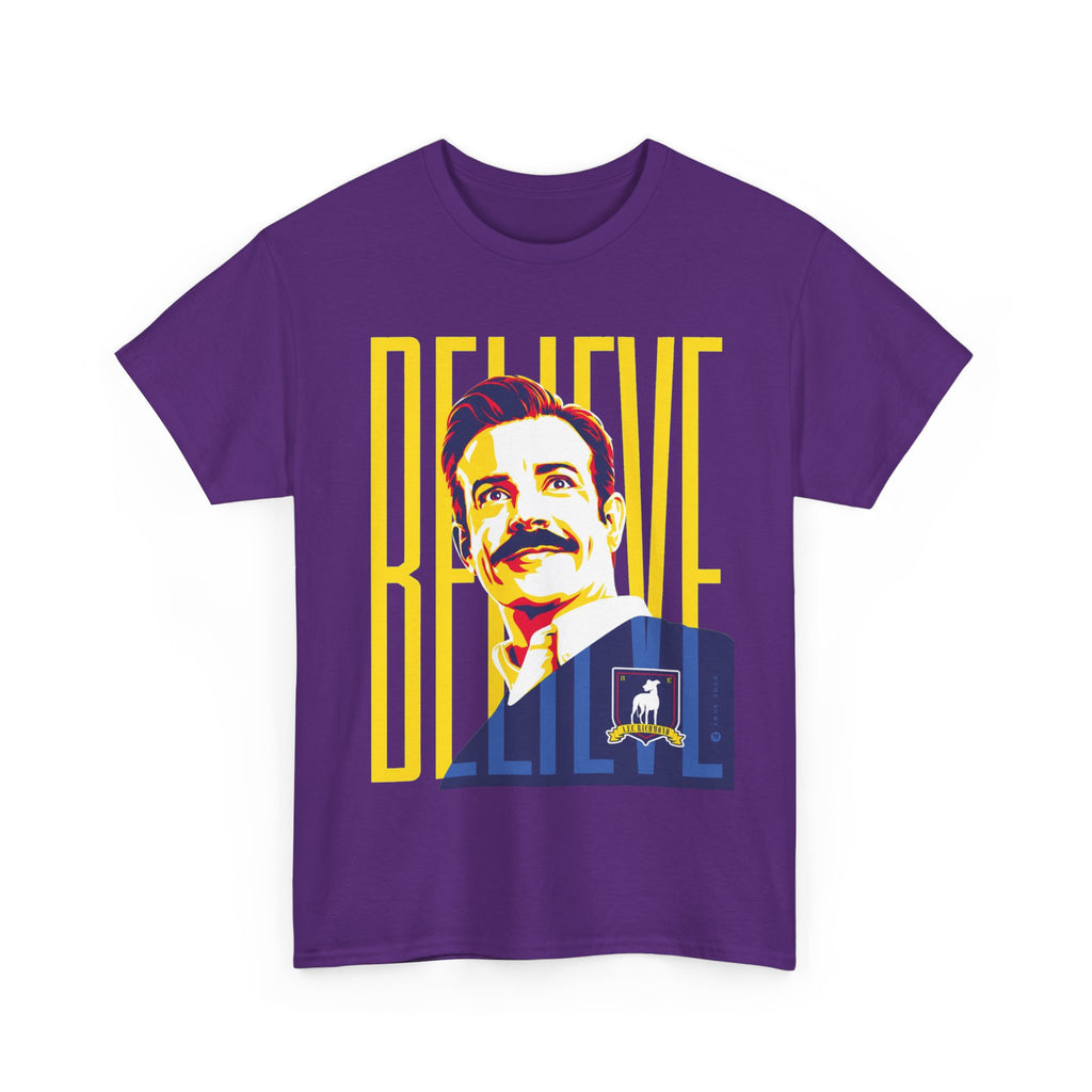 Ted Lasso Inspired Believe Retro Portrait T‑Shirt — Inspirational Vintage Mustache Design