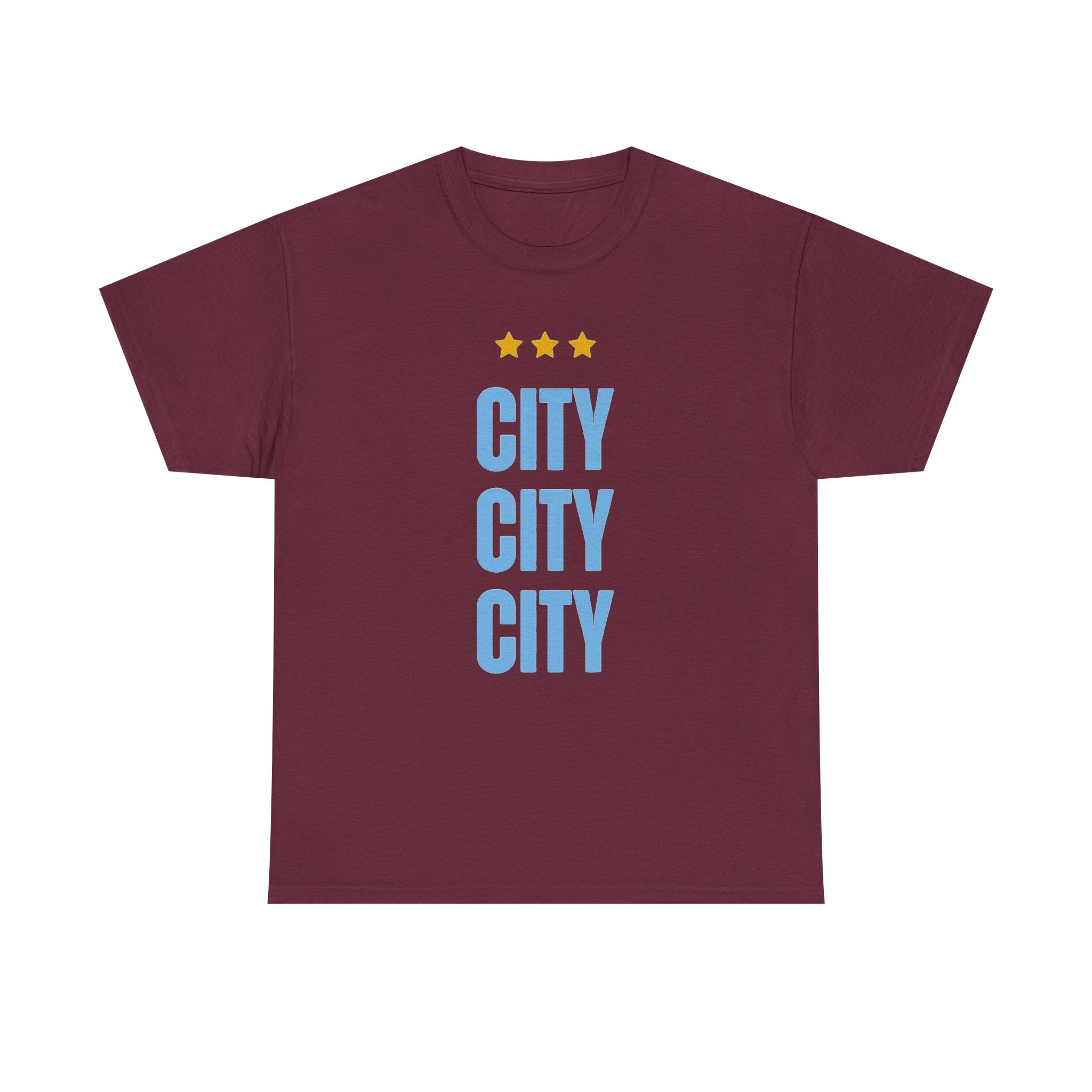 Manchester City City City Tee — Minimal Skyline Graphic T‑Shirt with Three Stars
