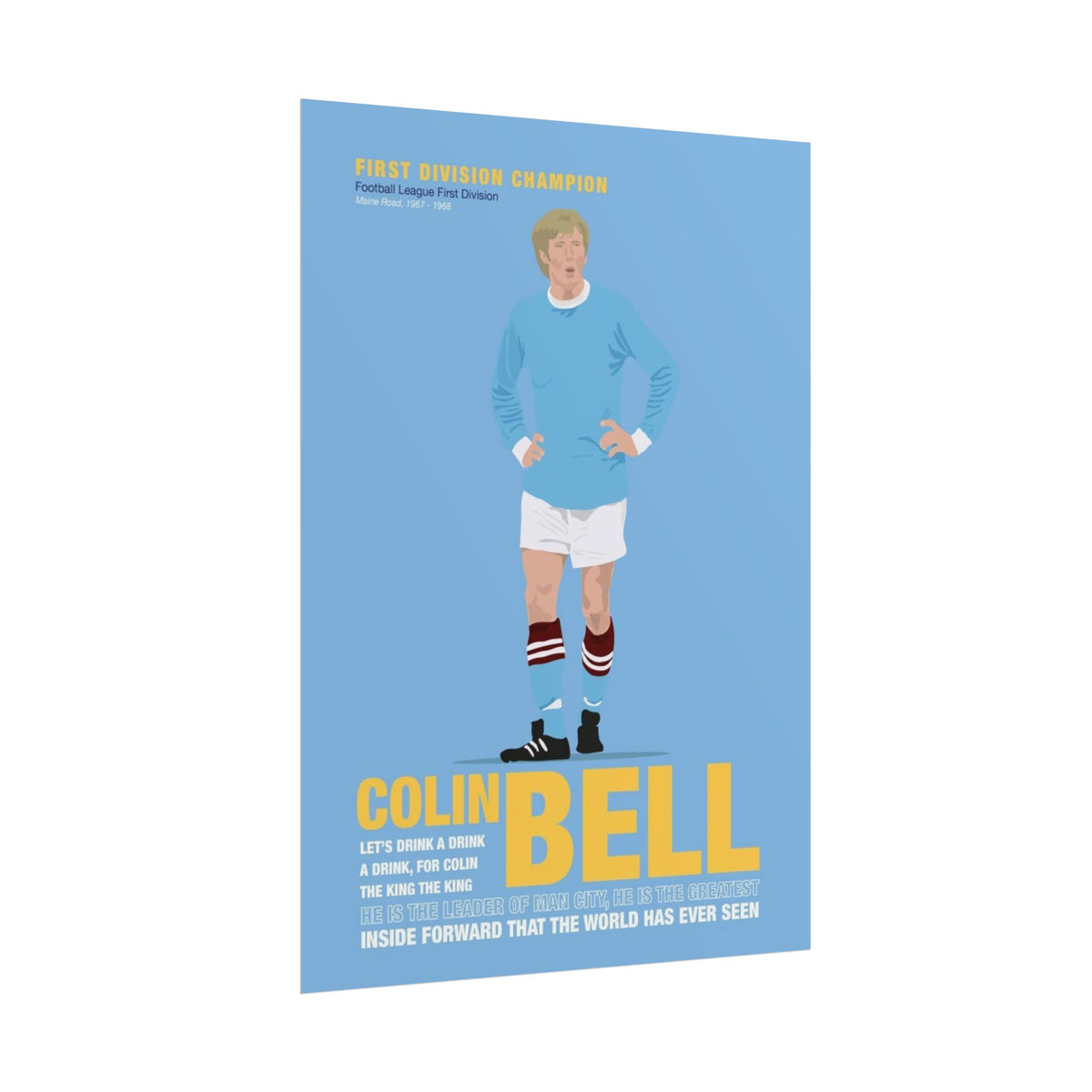Colin Bell Football Poster — Retro Manchester City Vintage Player Print (Rolled Poster)