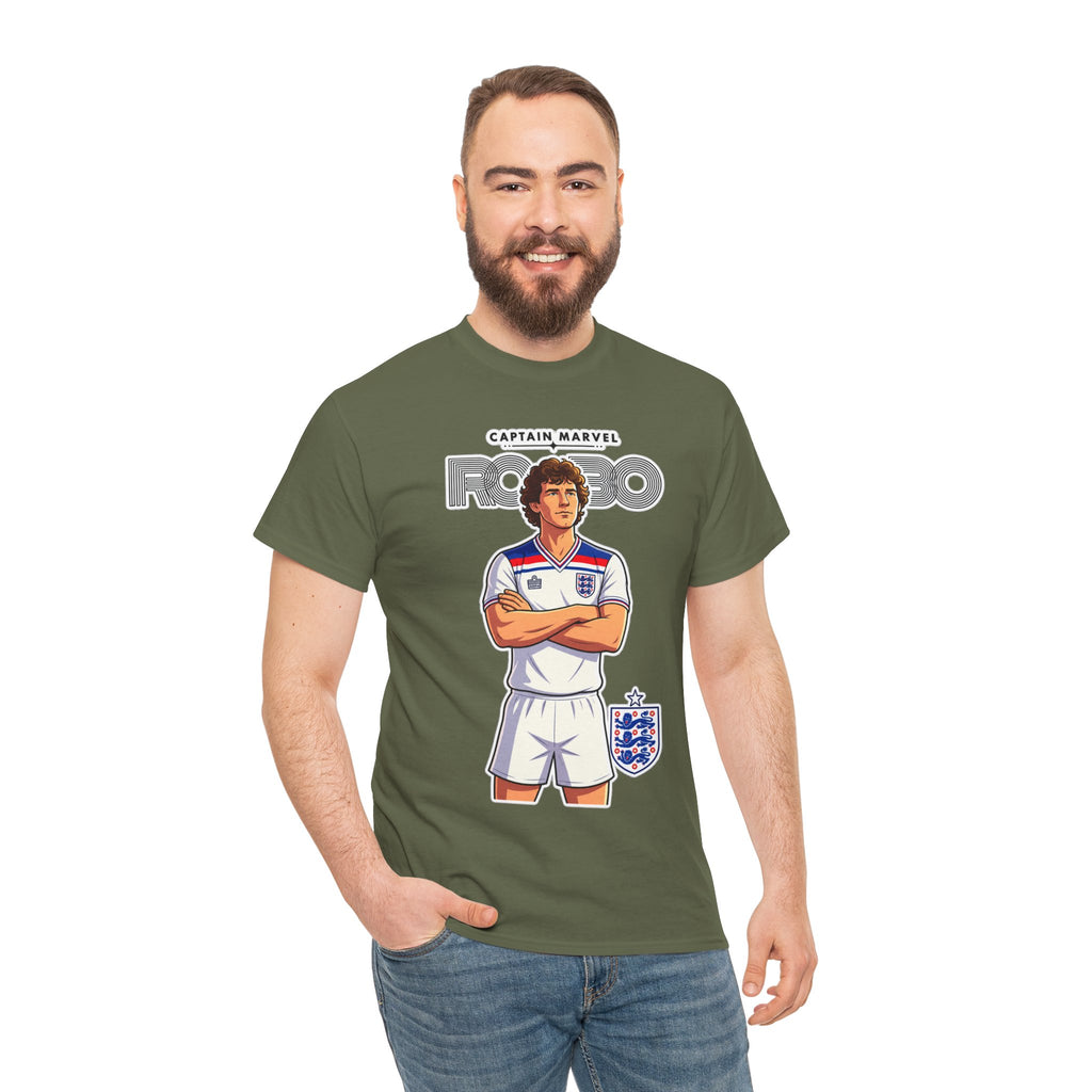 Bryan Robson Retro England Football Cotton T-Shirt / Tee — "Captain Marvel" Soccer Player Graphic