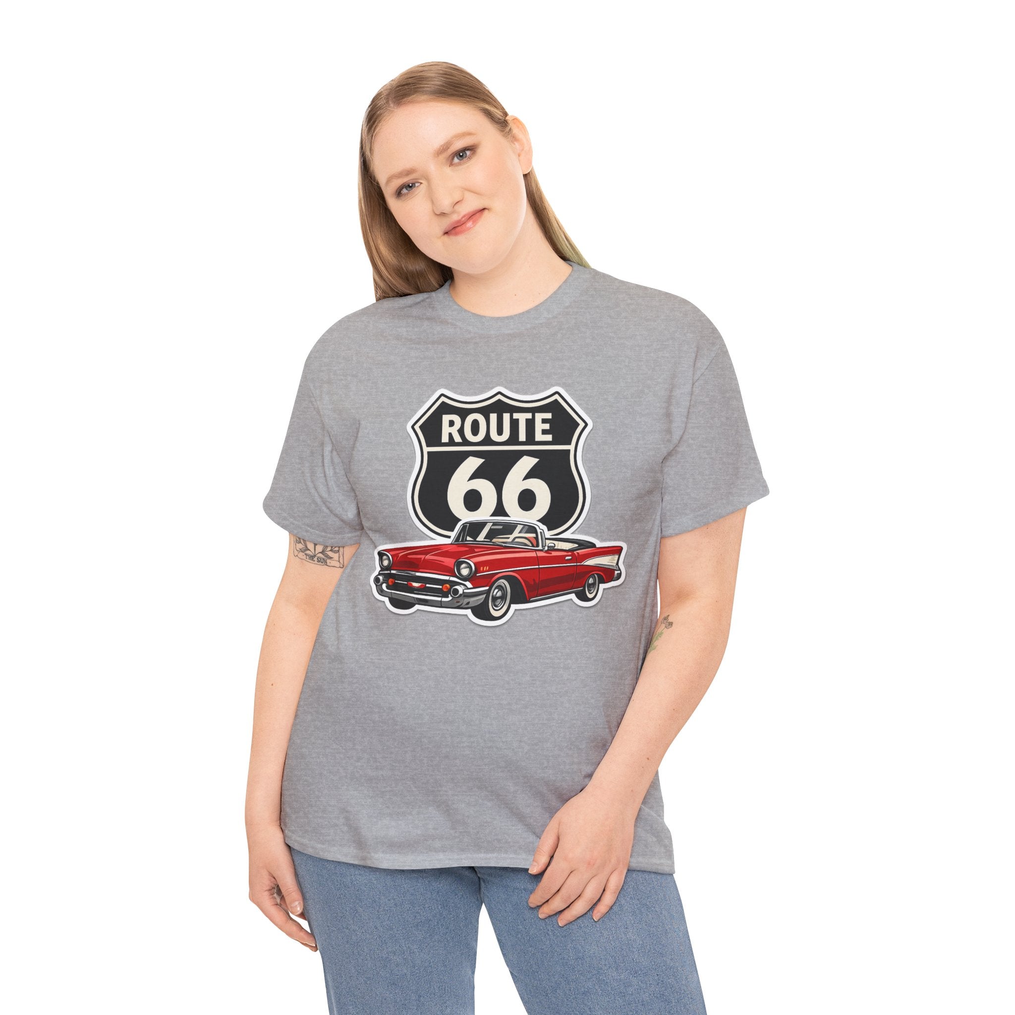 Route 66 Classic Car T‑Shirt — Retro Red Convertible Road Trip Tee