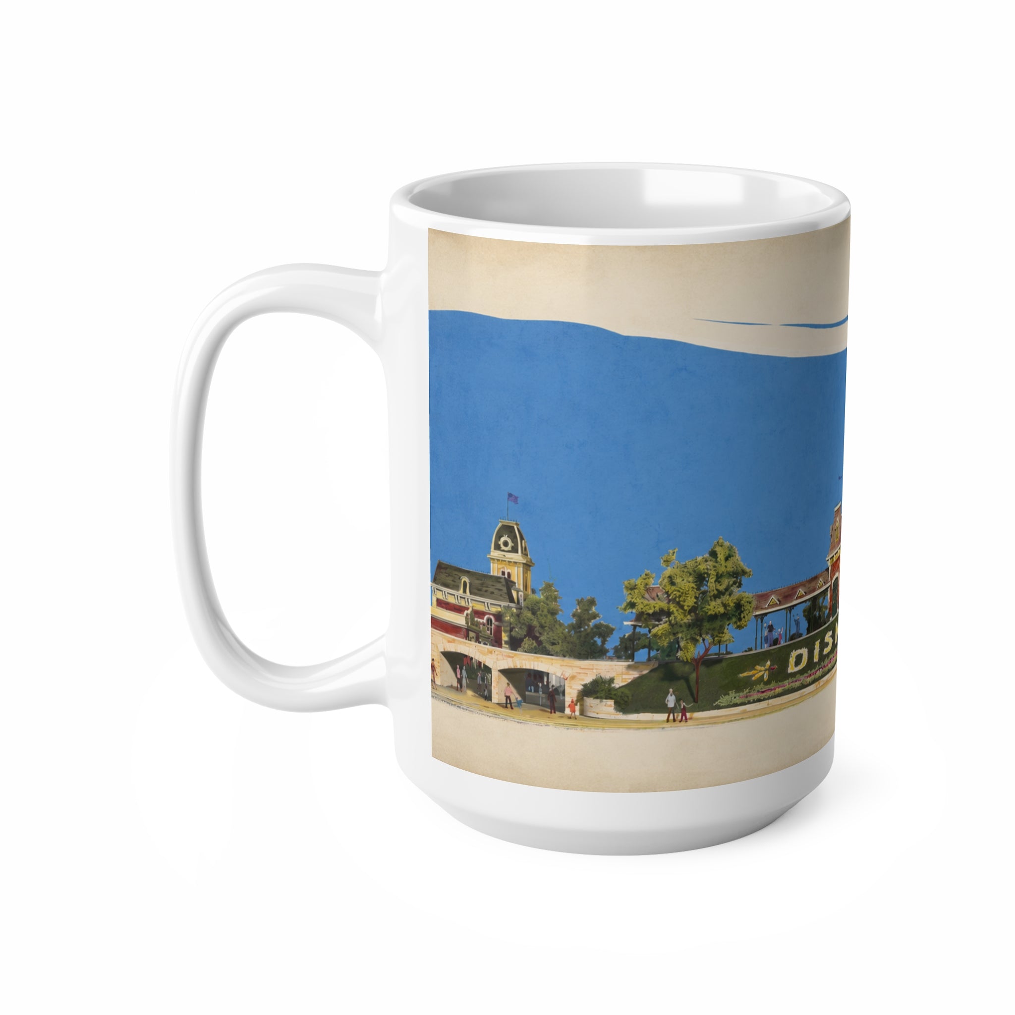 Disneyland Vintage Entrance Ceramic Coffee Mug — Retro Theme Park Travel Poster Design (11oz, 15oz)