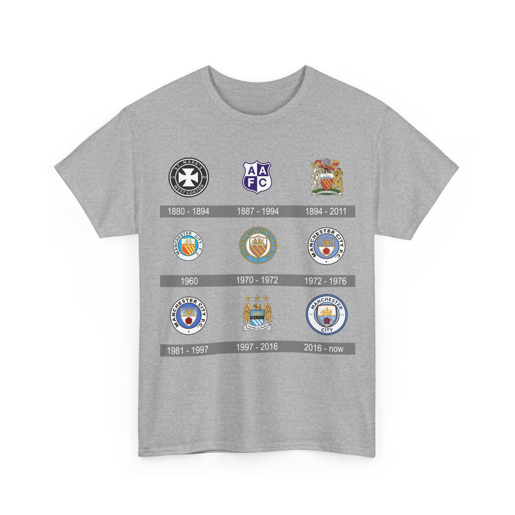 Manchester City Crest Timeline T-Shirt — Retro Club Crest History Tee